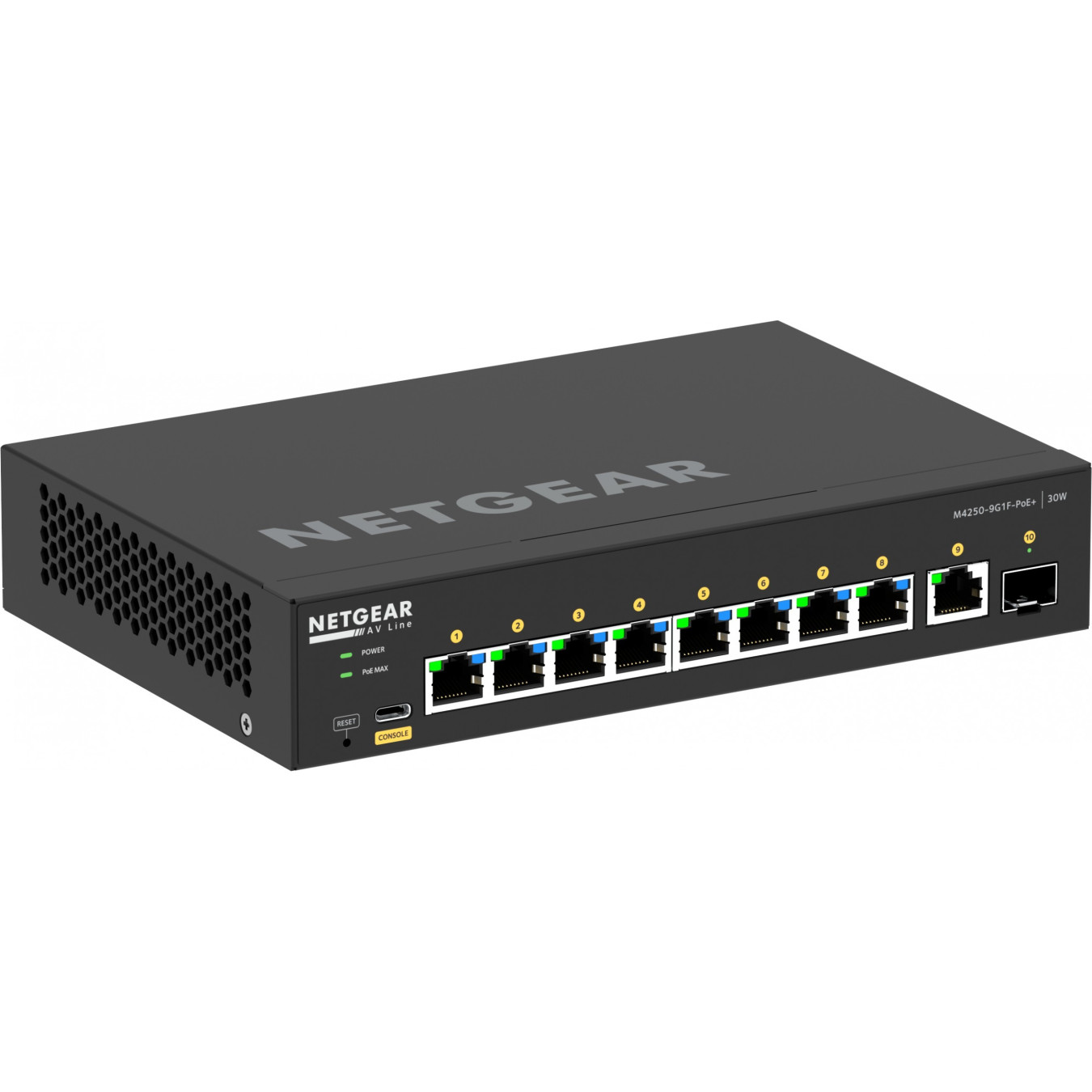 NETGEAR GSM4210PD-100EUS - 8x Gigabit PoE+ (30W) 110W Budget, 1x1G+1xSFP, Managed L2/L3, ARM Cortex-A9 1.25GHz, 2GB, Black