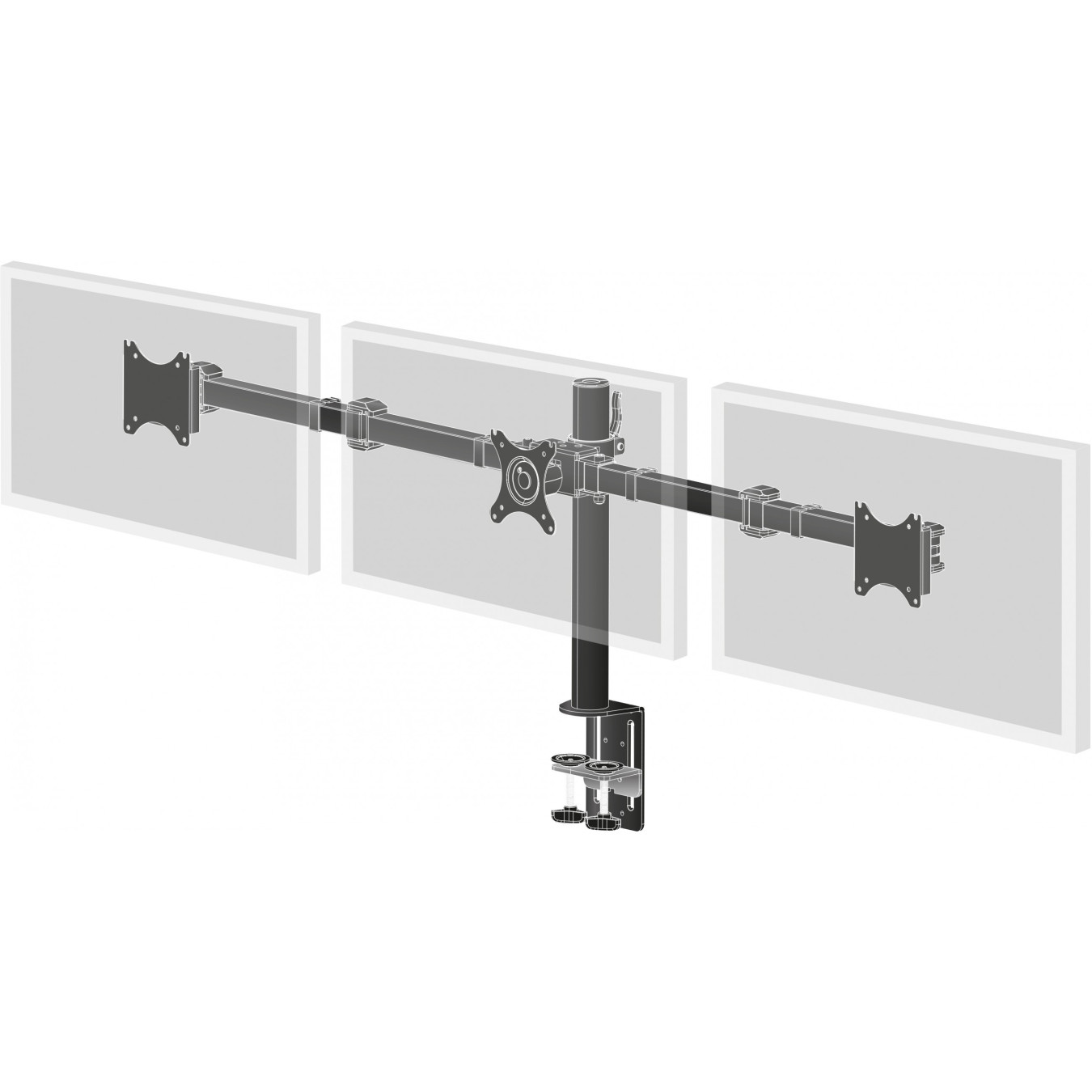 iiyama DS1003C-B1 Triple Monitor Desk Clamp Mount - 3-Arm, VESA 75x75/100x100, up to 27 in, 30 kg, Black