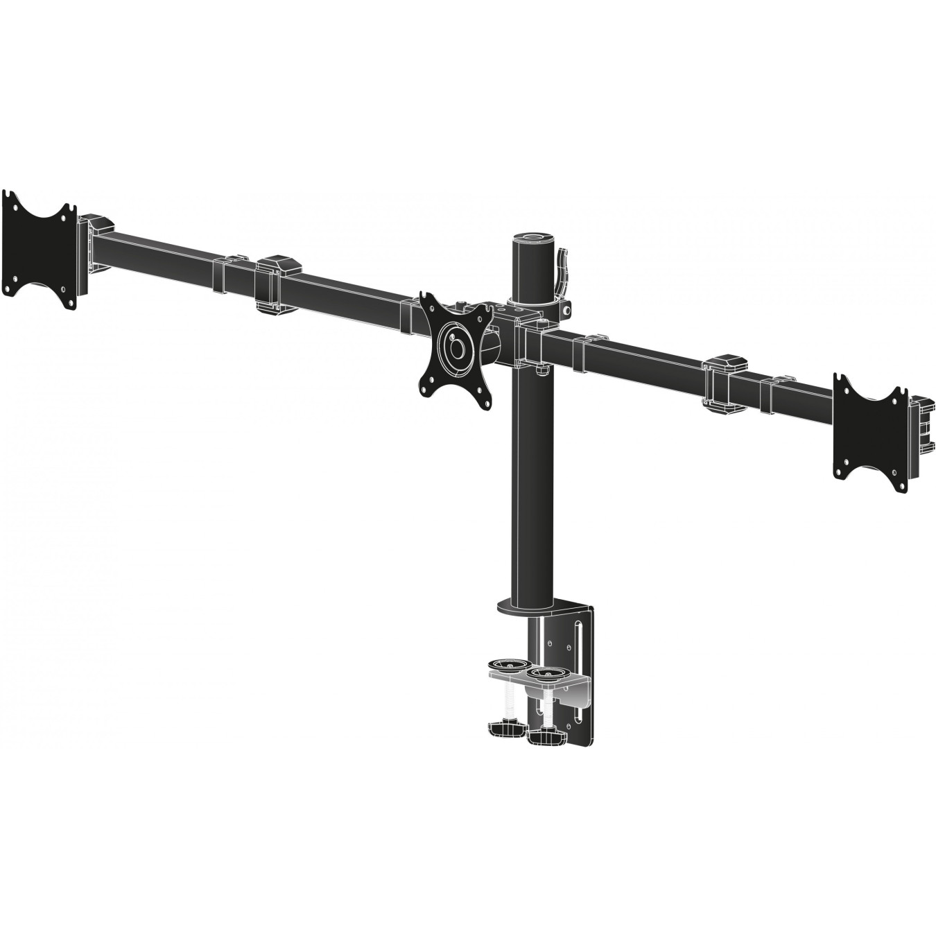 iiyama DS1003C-B1 Triple Monitor Desk Clamp Mount - 3-Arm, VESA 75x75/100x100, up to 27 in, 30 kg, Black