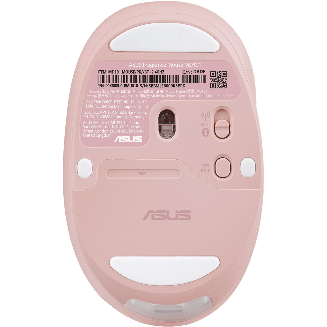 ASUS MD101 - Ambidextrous Wireless Mouse (Pink) - RF 2.4GHz & Bluetooth 5.3, 2400 DPI, AA Battery
