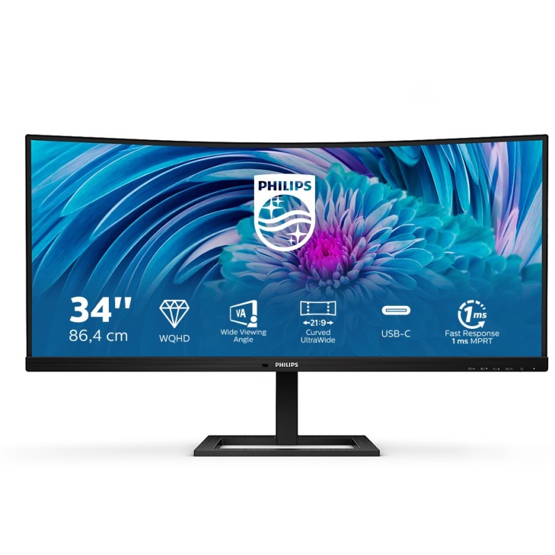 Philips 346E2CUAE 34in UWQHD Curved VA Monitor 100Hz USB-C 65W (Boxed) — Buy in Cyprus with Fast Delivery