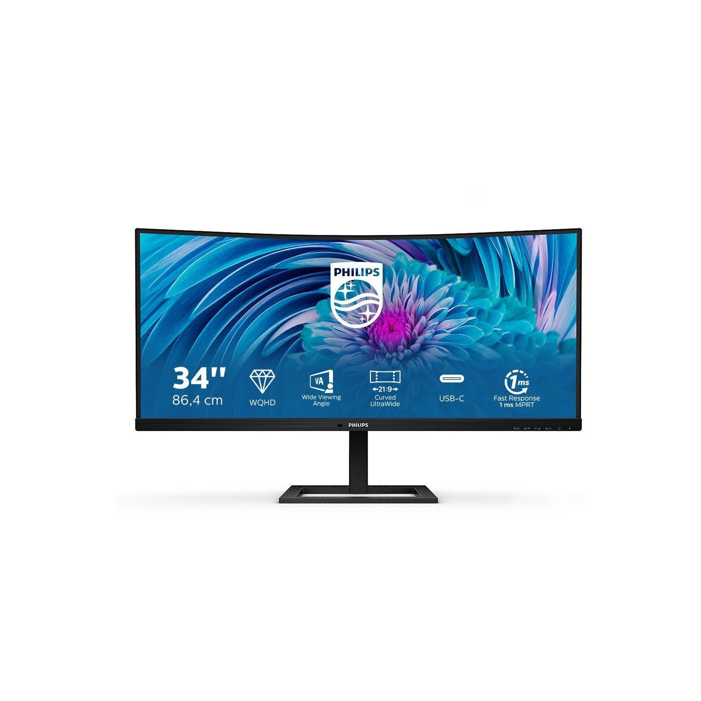Philips 346E2CUAE 34in UWQHD Curved VA Monitor 100Hz USB-C 65W (Boxed) — Buy in Cyprus with Fast Delivery