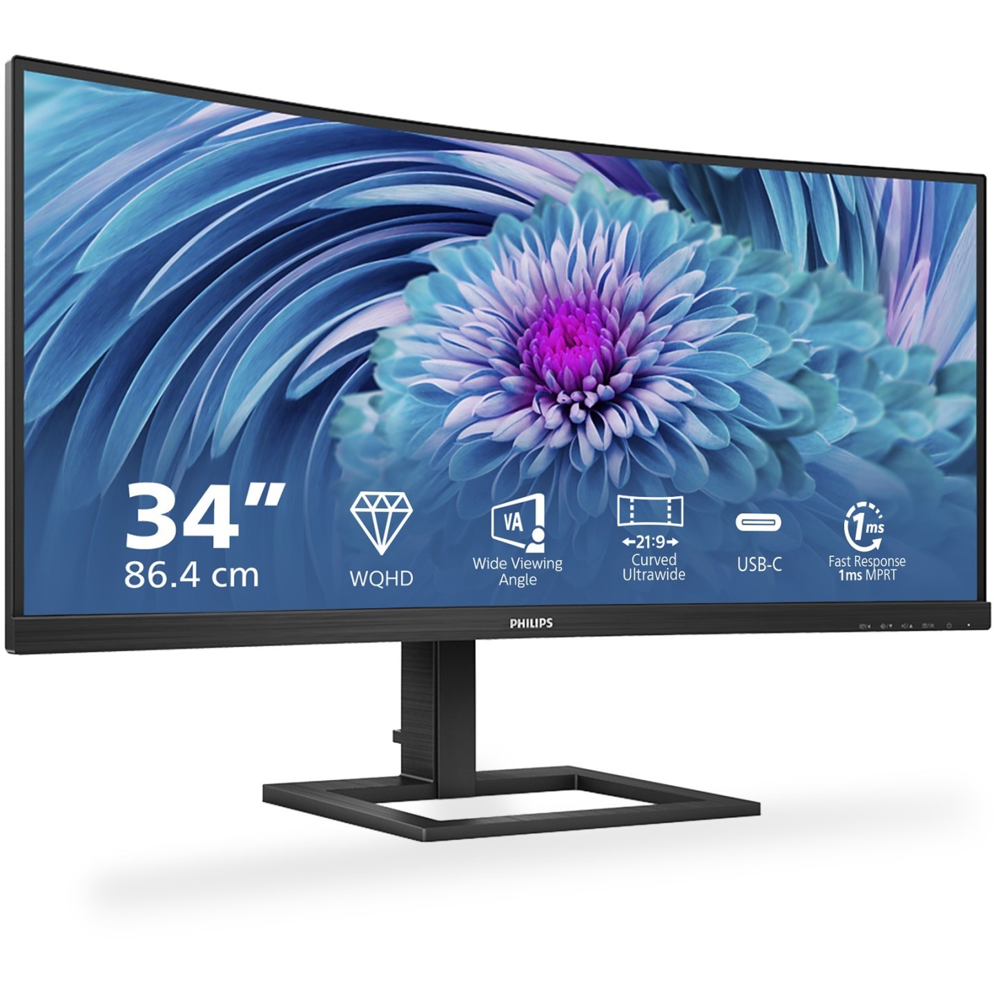 Philips 346E2CUAE 34in UWQHD Curved VA Monitor 100Hz USB-C 65W (Boxed) — Buy in Cyprus with Fast Delivery