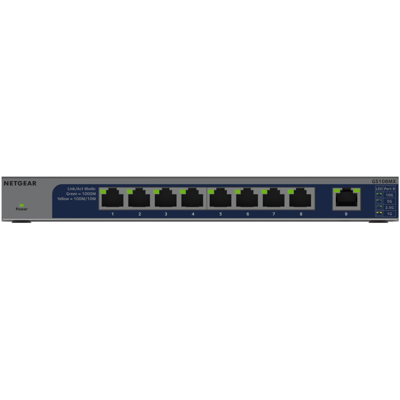 NETGEAR GS108MX - 8x Gigabit + 1x 10G Copper Unmanaged Switch - Metal, Fanless, Rackmount Capable