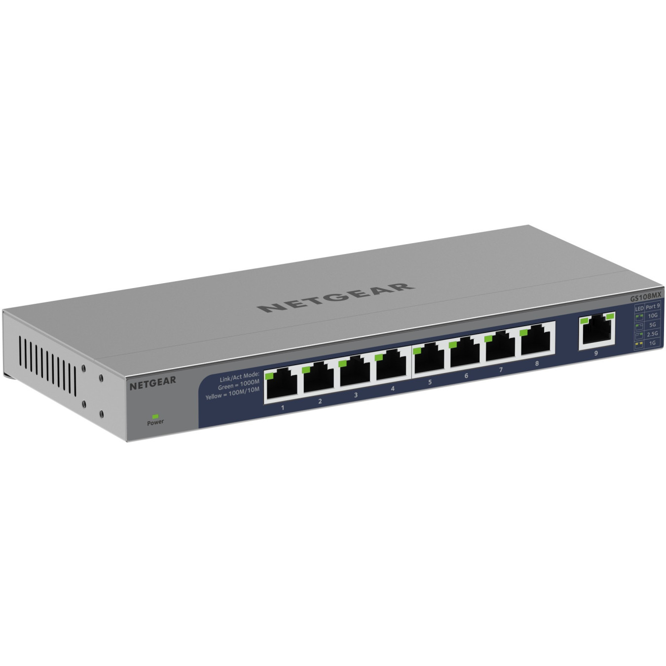 NETGEAR GS108MX - 8x Gigabit + 1x 10G Copper Unmanaged Switch - Metal, Fanless, Rackmount Capable