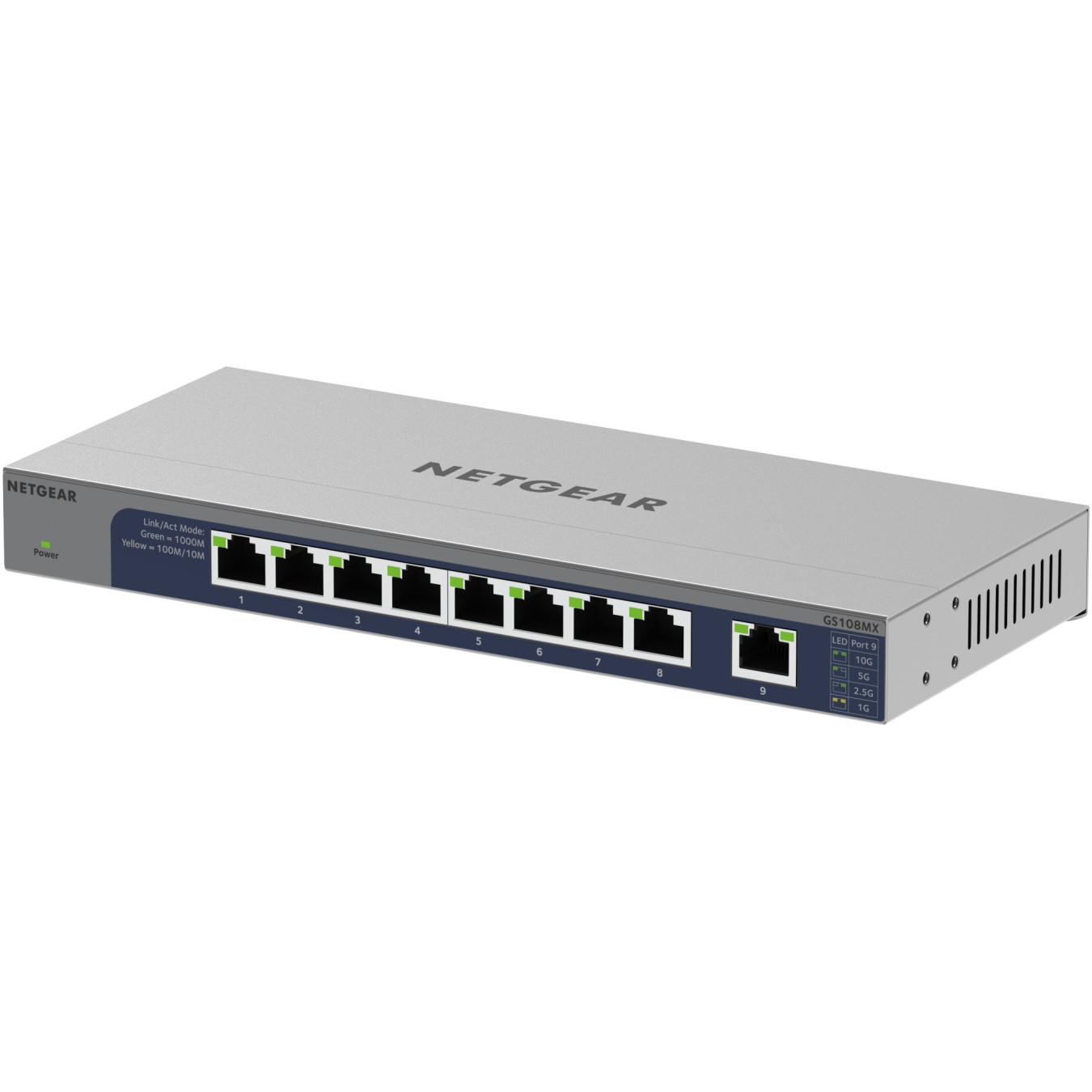 NETGEAR GS108MX - 8x Gigabit + 1x 10G Copper Unmanaged Switch - Metal, Fanless, Rackmount Capable