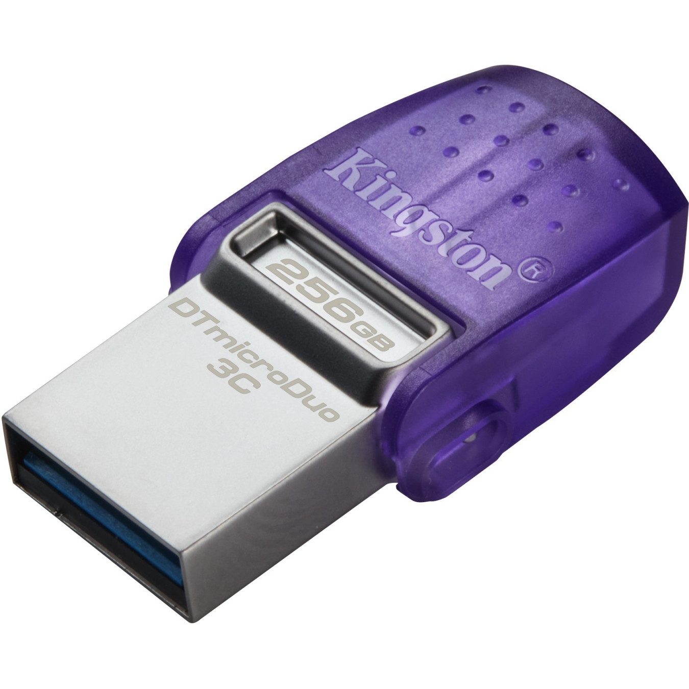 Kingston DataTraveler microDuo 3C - 256GB USB-A + USB-C Flash Drive, USB 3.2 Gen1, 200MB/s, Purple/Stainless Steel