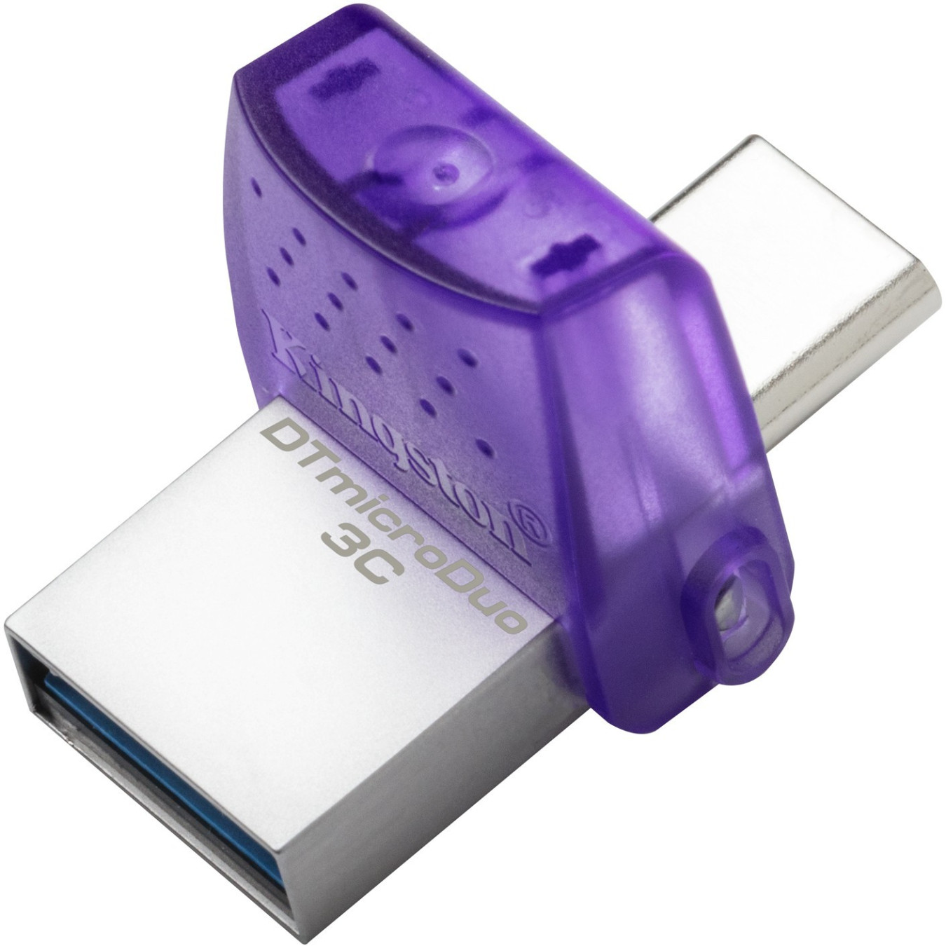 Kingston DataTraveler microDuo 3C - 256GB USB-A + USB-C Flash Drive, USB 3.2 Gen1, 200MB/s, Purple/Stainless Steel