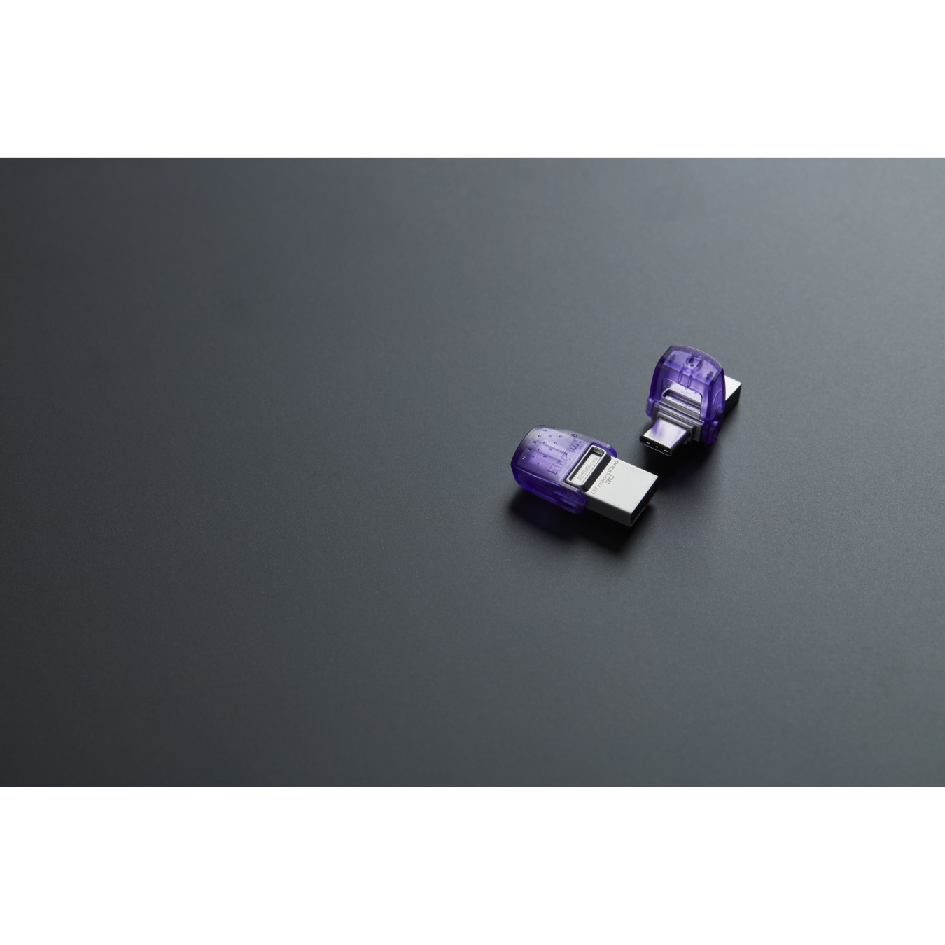 Kingston DataTraveler microDuo 3C - 256GB USB-A + USB-C Flash Drive, USB 3.2 Gen1, 200MB/s, Purple/Stainless Steel