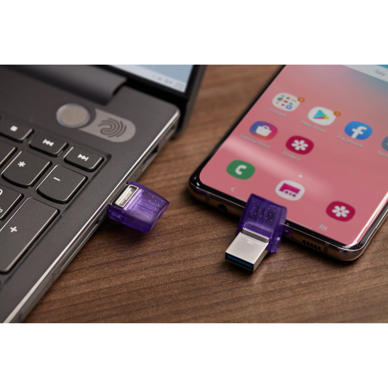 Kingston DataTraveler microDuo 3C - 256GB USB-A + USB-C Flash Drive, USB 3.2 Gen1, 200MB/s, Purple/Stainless Steel