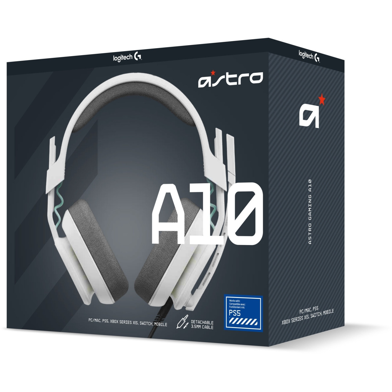 ASTRO A10 Gen 2 Wired Gaming Headset - White - 3.5mm Jack, Closed-Back, Boom Mic, Multi-Platform