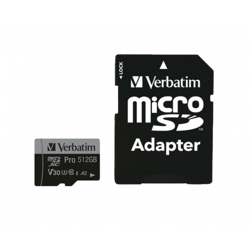 Buy Verbatim Pro microSDXC 512GB - Black - UHS-I (U3, V30, A2), 100MB/s Read, 90... in Cyprus, Nicosia, Limassol, Larnaka, Pafos