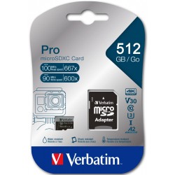 Buy Verbatim Pro microSDXC 512GB - Black - UHS-I (U3, V30, A2), 100MB/s Read, 90... in Cyprus, Nicosia, Limassol, Larnaka, Pafos