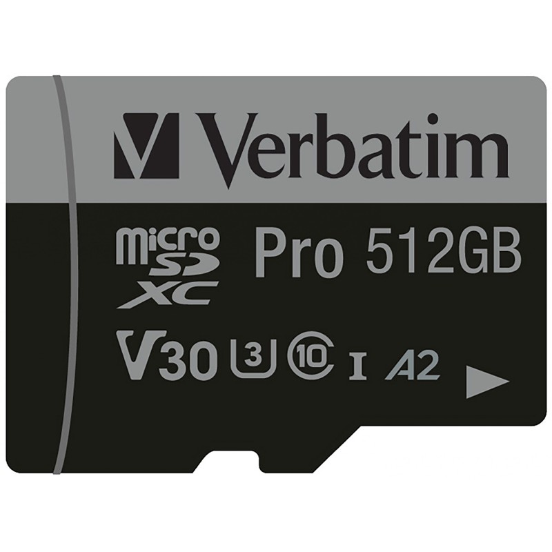 Buy Verbatim Pro microSDXC 512GB - Black - UHS-I (U3, V30, A2), 100MB/s Read, 90... in Cyprus, Nicosia, Limassol, Larnaka, Pafos