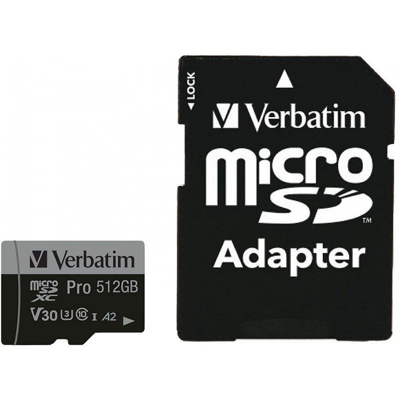 Buy Verbatim Pro microSDXC 512GB - Black - UHS-I (U3, V30, A2), 100MB/s Read, 90... in Cyprus, Nicosia, Limassol, Larnaka, Pafos