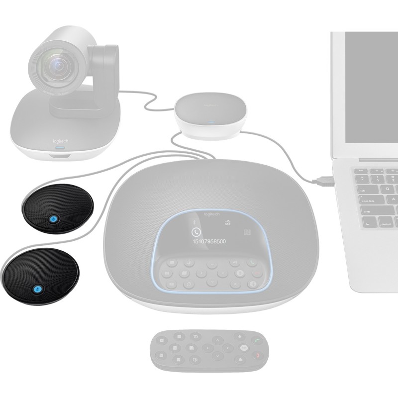 Logitech Group Expansion Mics 989-000171 Wireless Omnidirectional Table Mics Black 2-Pack (Boxed)