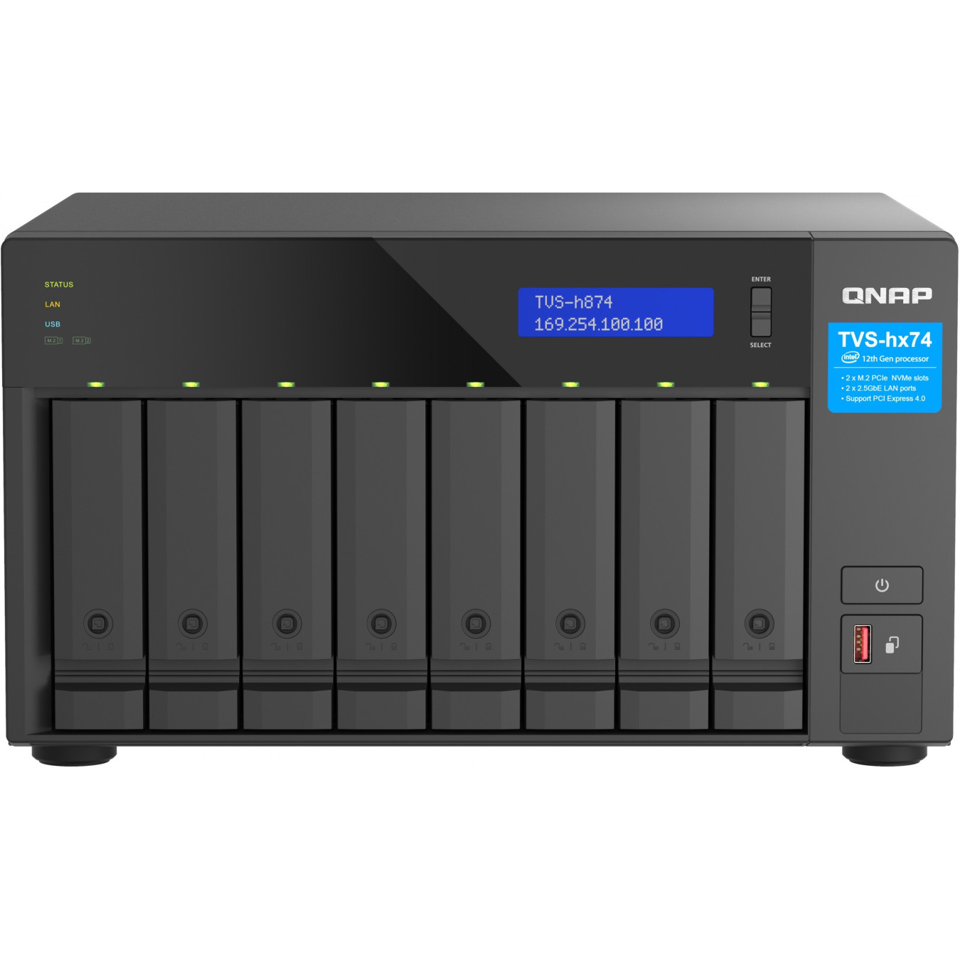 QNAP TVS-H874-I5-32G - 8-Bay QuTS hero NAS - Intel i5-12400 (2.5–4.4GHz), 32GB DDR4 SO-DIMM, Black