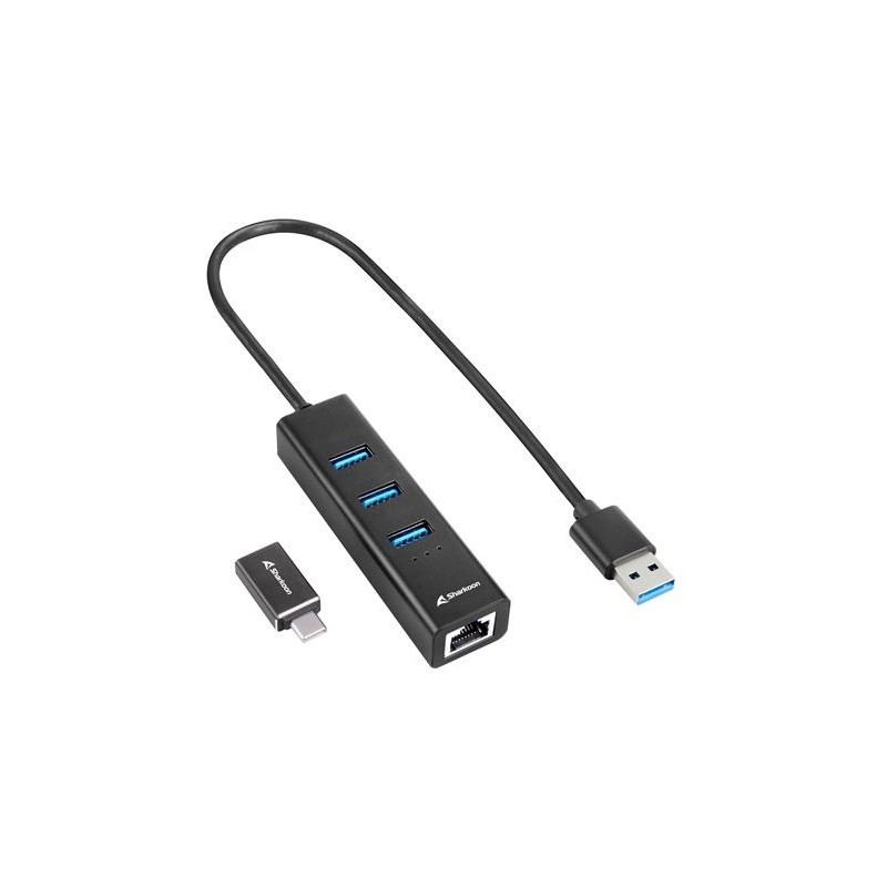 Buy Sharkoon 3-Port USB 3.2 Gen 1 Alu Hub + Ethernet - 4044951037575 - Black, US... in Cyprus, Nicosia, Limassol, Larnaka, Pafos