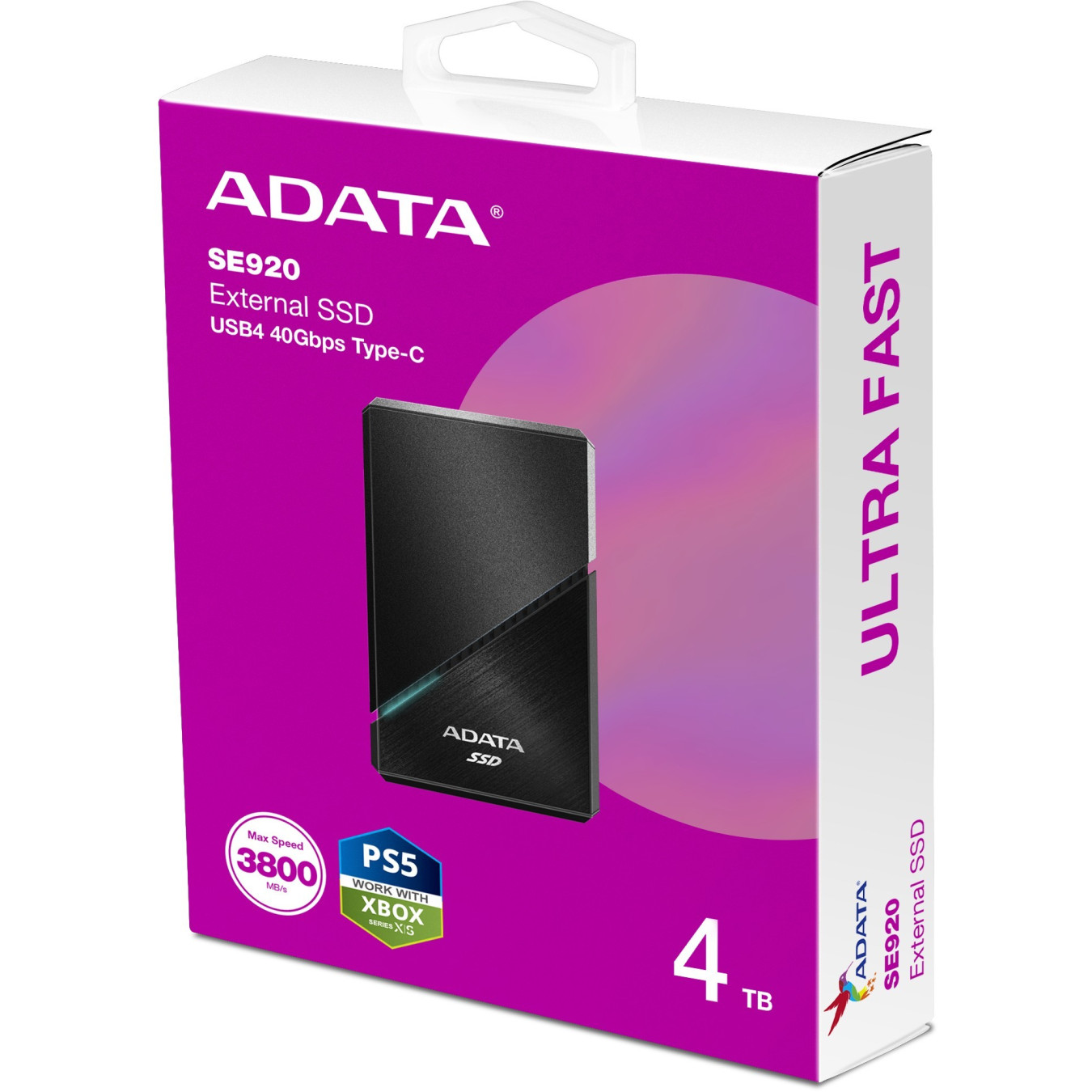 ADATA SE920 Portable SSD - 4TB - USB4 Gen3x2 (40Gb/s), up to 3800MB/s Read, Black — Buy in Cyprus with Fast Delivery