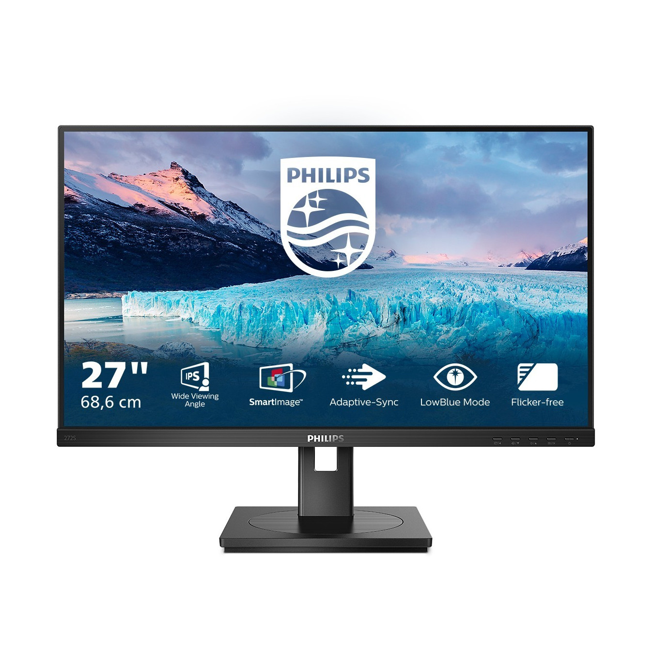 Philips 272S1M/00 - 27-inch Full HD IPS Monitor, 75Hz, 4 ms, USB 3.2 Hub, DP/HDMI/DVI, Black