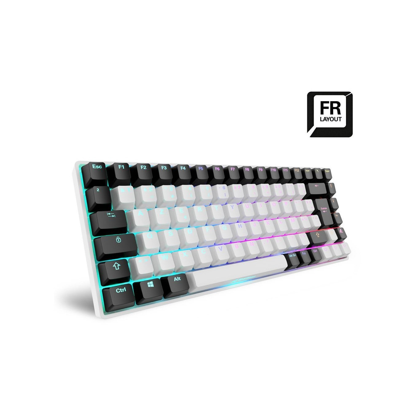 Sharkoon SKILLER SGK50 S3 - FR-AZERTY, 75% 85-key Mechanical Keyboard, Gateron Yellow, RGB, USB, White