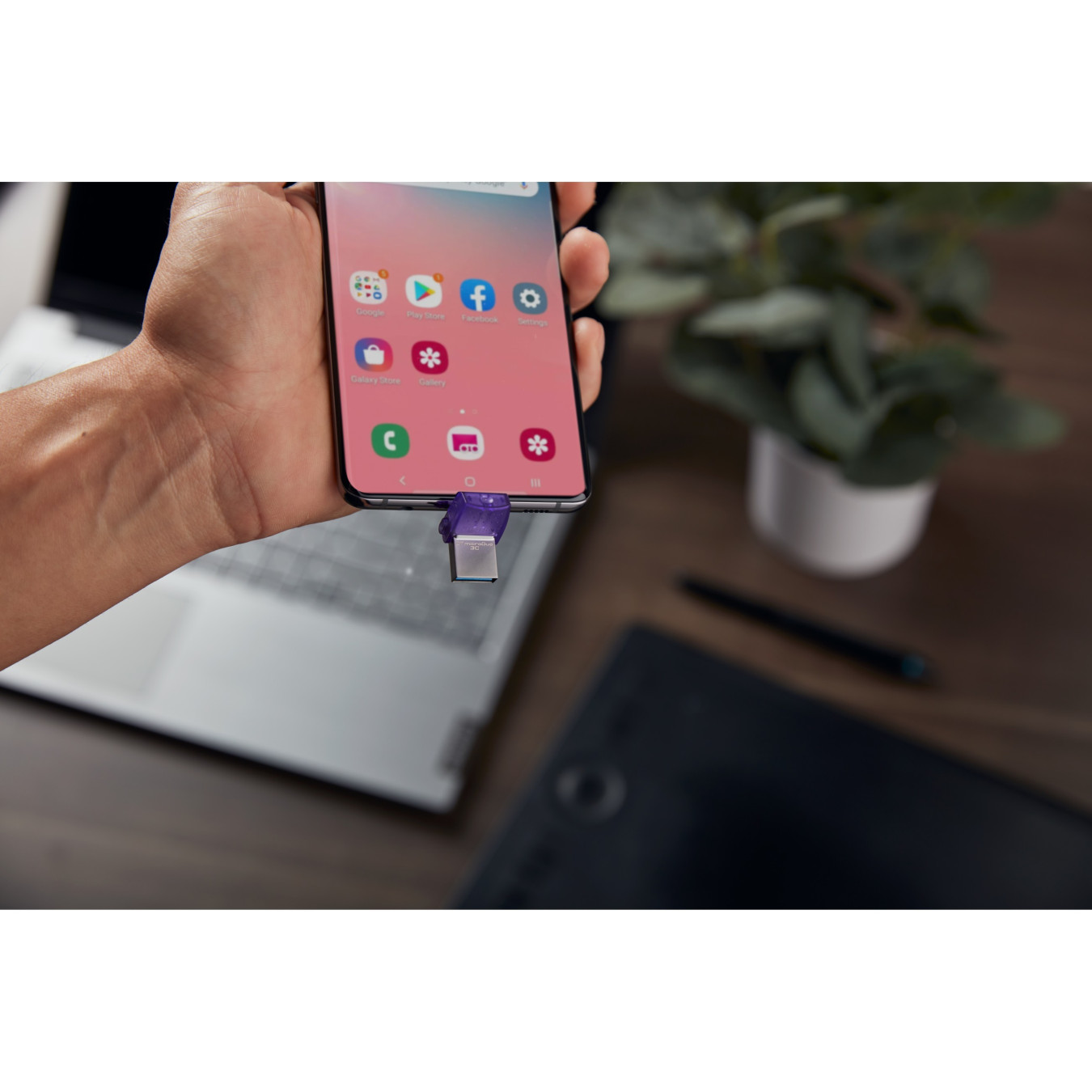 STICK 128GB Kingston DataTraveler microDuo USB3.2 - DTDUO3C - Purple, Stainless steel, USB-C + USB-A, USB 3.2 Gen1