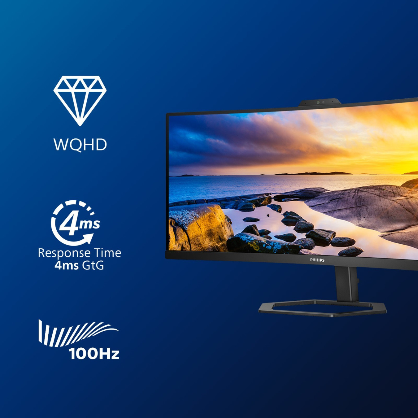 Philips 34E1C5600HE - 34 inch Curved VA Monitor, UWQHD 3440x1440, 1500R, HDMI/DP/USB-C, 100 Hz, Black