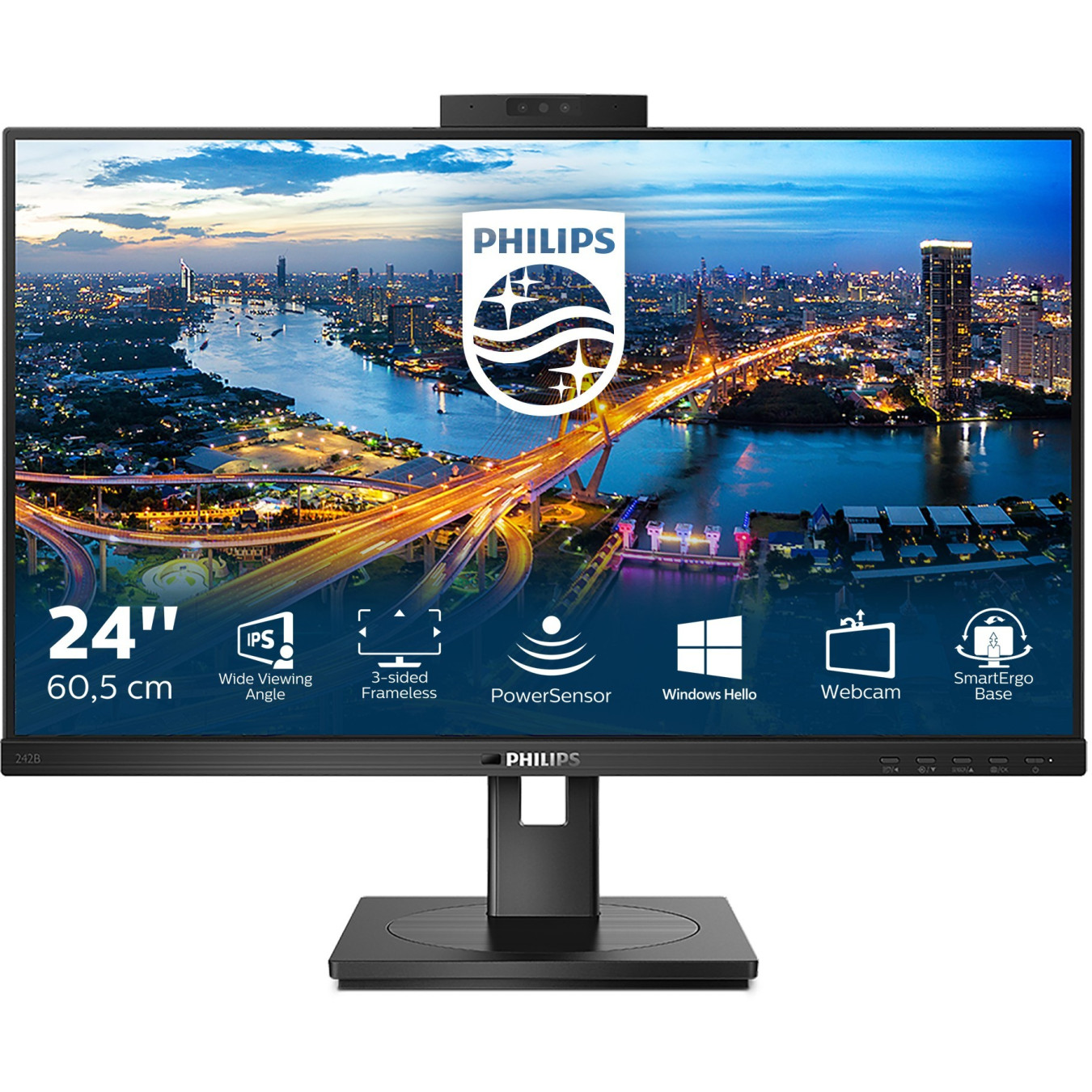 Philips 242B1H IPS Monitor - 242B1H - Black, 23.8 inch, FHD, 75 Hz, 4 ms, DVI/HDMI/DP/USB — Buy in Cyprus with Fast Delivery