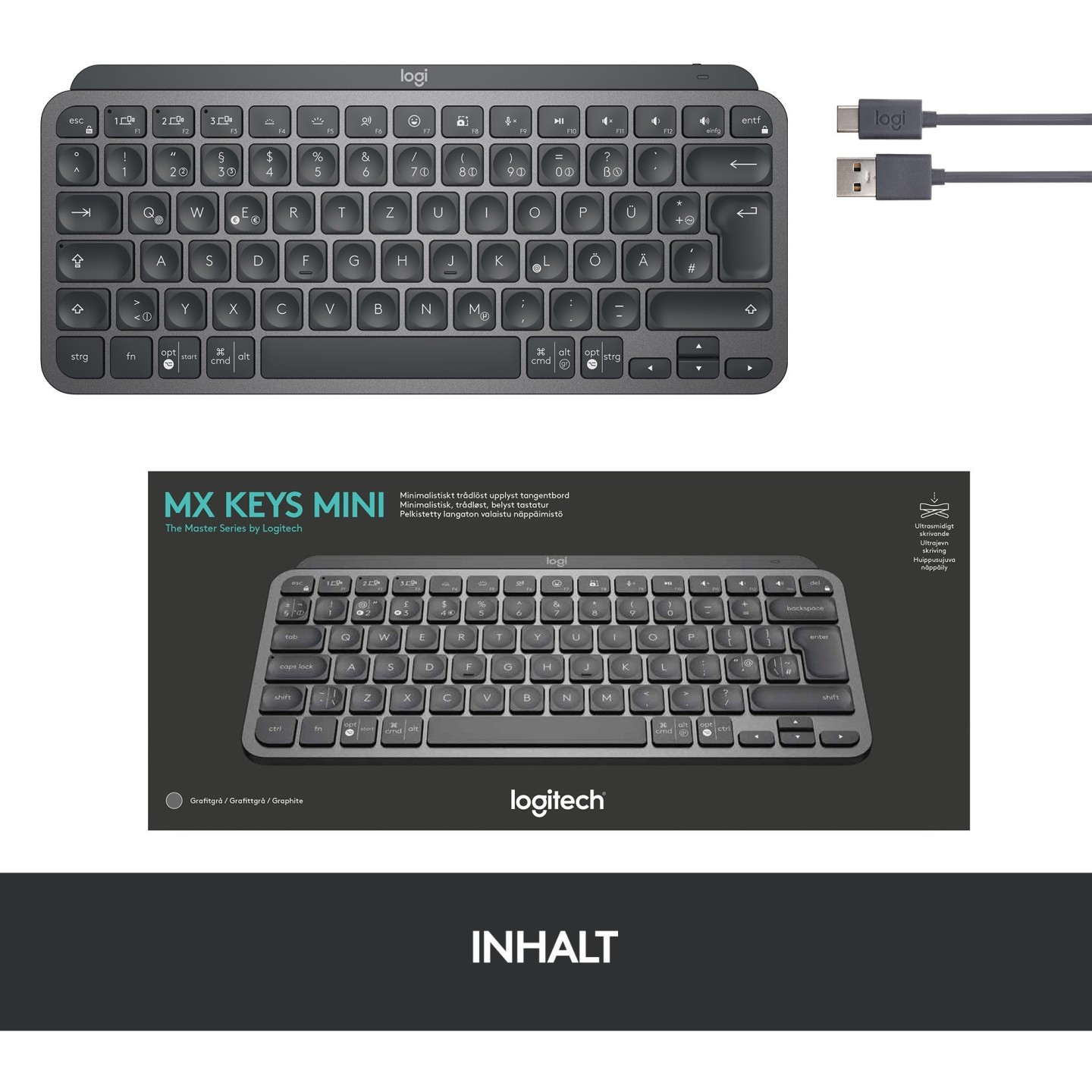 Logitech MX Keys Mini Graphite German QWERTZ LED Backlit Wireless - 920-010559 (Boxed) — Buy in Cyprus with Fast Delivery