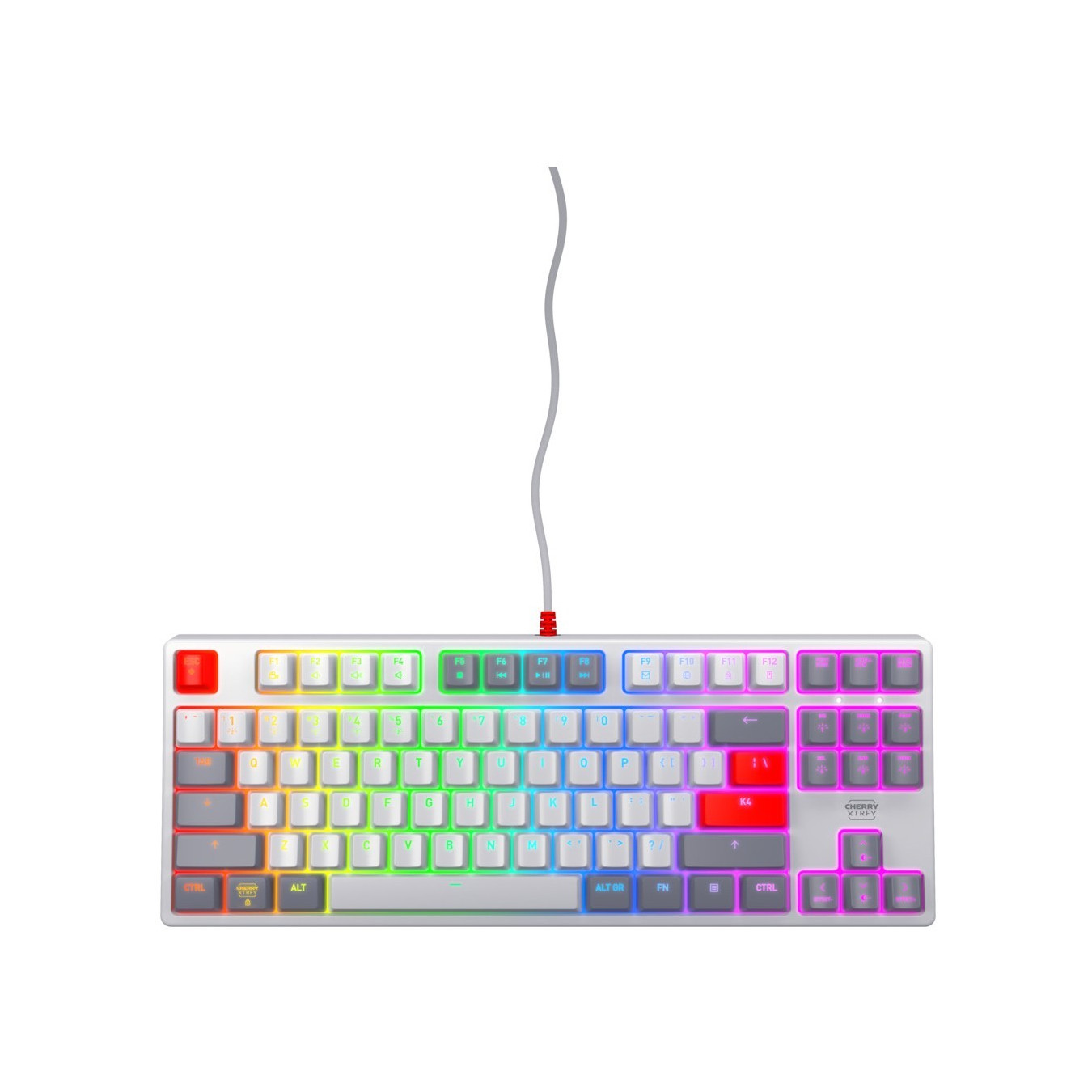CHERRY XTRFY K4V2 TKL Keyboard - K4V2 - Retro Grey/Red, RGB Backlight, USB, US QWERTY, 2m Cable
