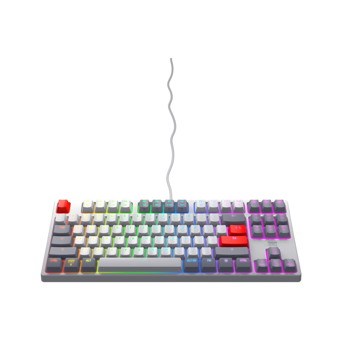 CHERRY XTRFY K4V2 TKL Keyboard - K4V2 - Retro Grey/Red, RGB Backlight, USB, US QWERTY, 2m Cable