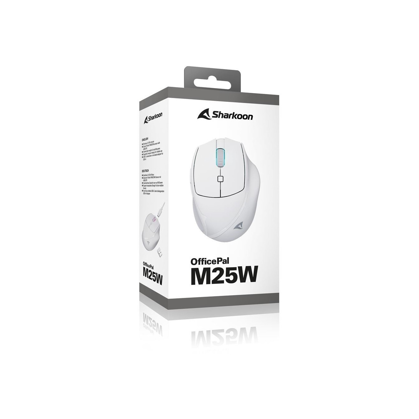 Sharkoon OfficePal M25W - M25W - Right-handed wireless optical mouse, 4000 DPI, USB-C, White