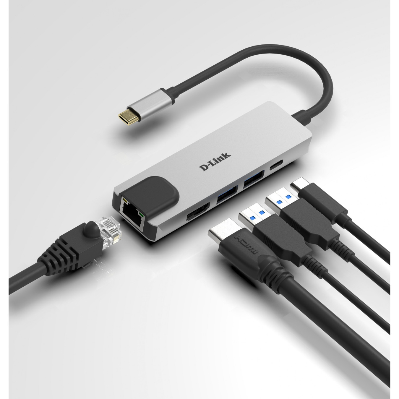 USB-C HUB 5-Port D-Link DUB-M520 - Silver/Black - 60W PD, HDMI 4K, Thunderbolt 3 — Buy in Cyprus with Fast Delivery
