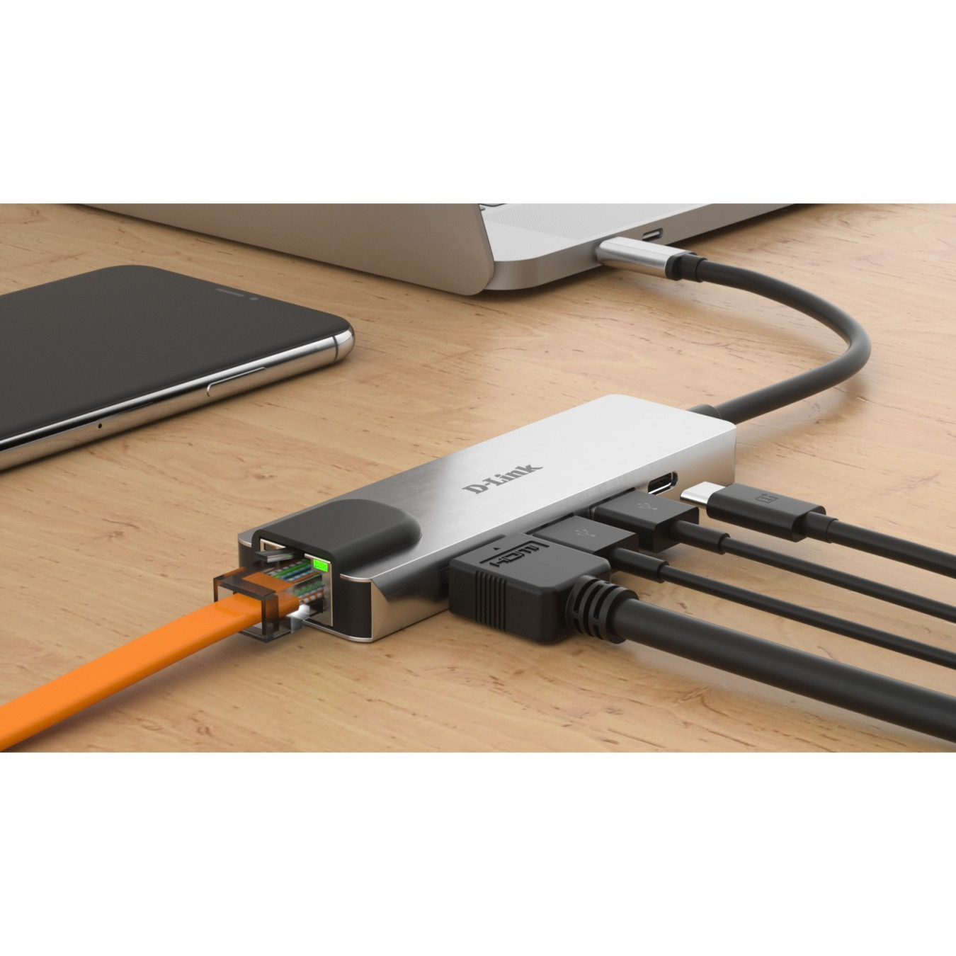 USB-C HUB 5-Port D-Link DUB-M520 - Silver/Black - 60W PD, HDMI 4K, Thunderbolt 3 — Buy in Cyprus with Fast Delivery