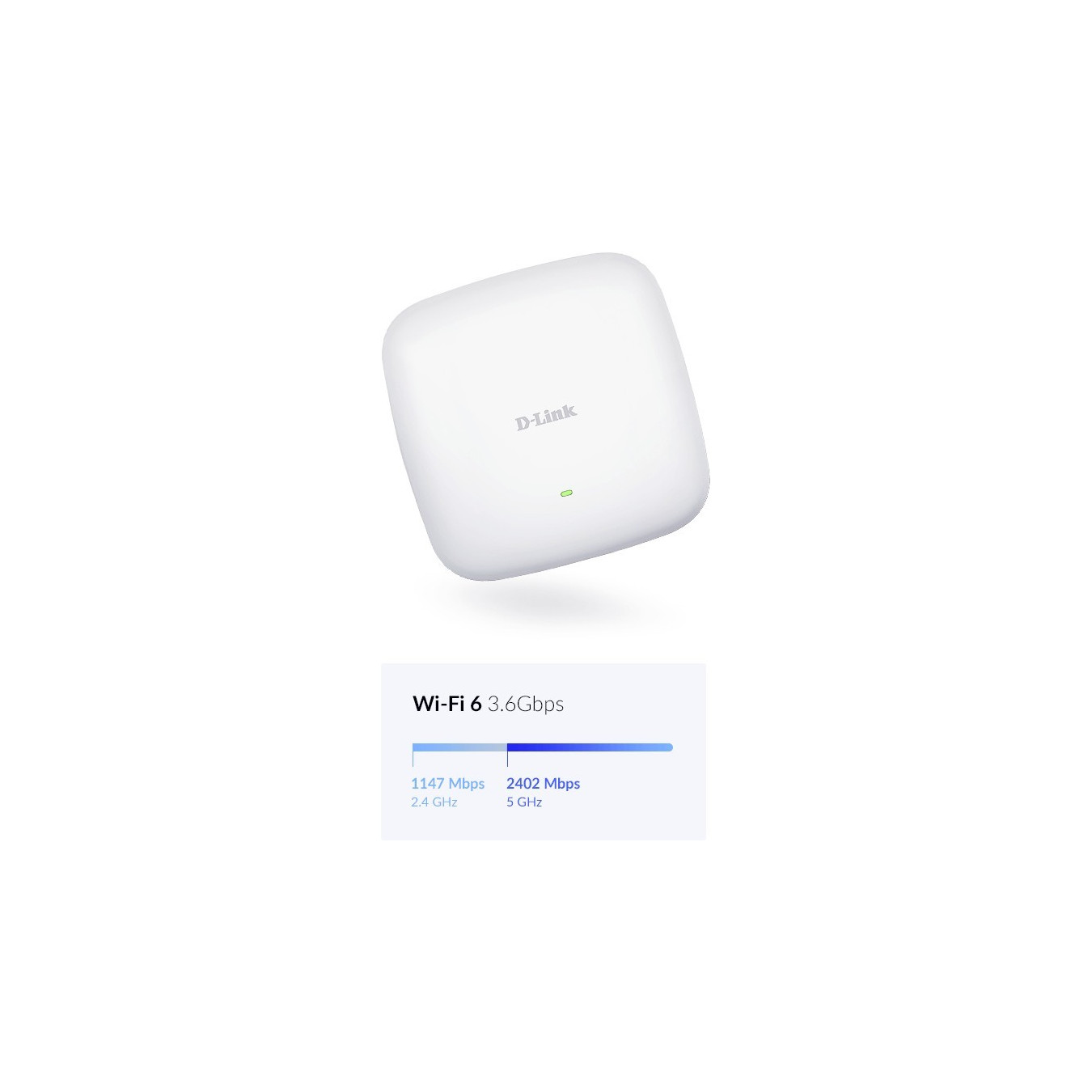 D-Link DAP-X2850 - AX3600 Wi-Fi 6 Dual-Band PoE Access Point - White, 4x Internal Antennas, Ceiling/Wall