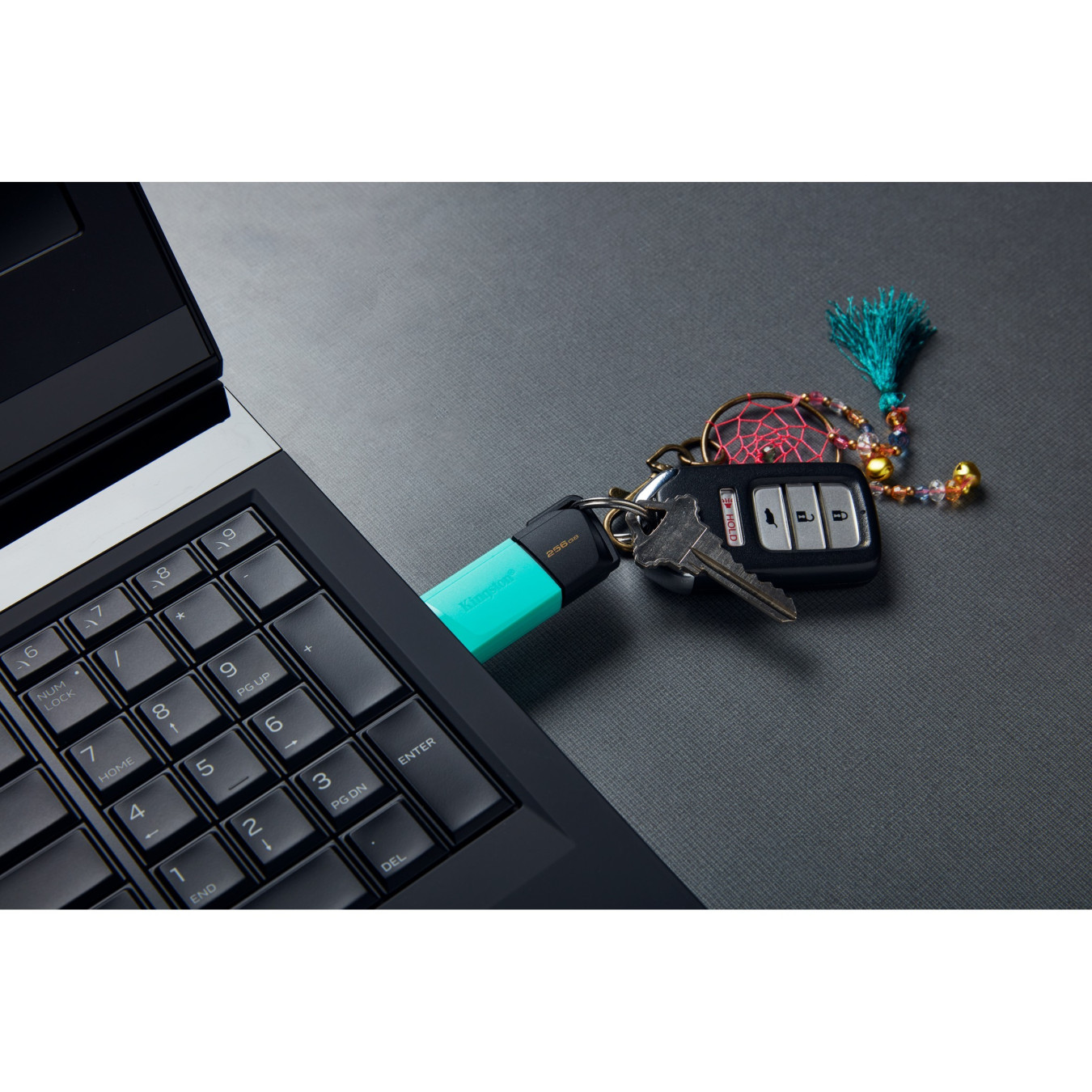 Kingston DataTraveler Exodia USB 3.2 Gen1 - 256GB USB-A Flash Drive, Black/Teal, Slide with Keyring