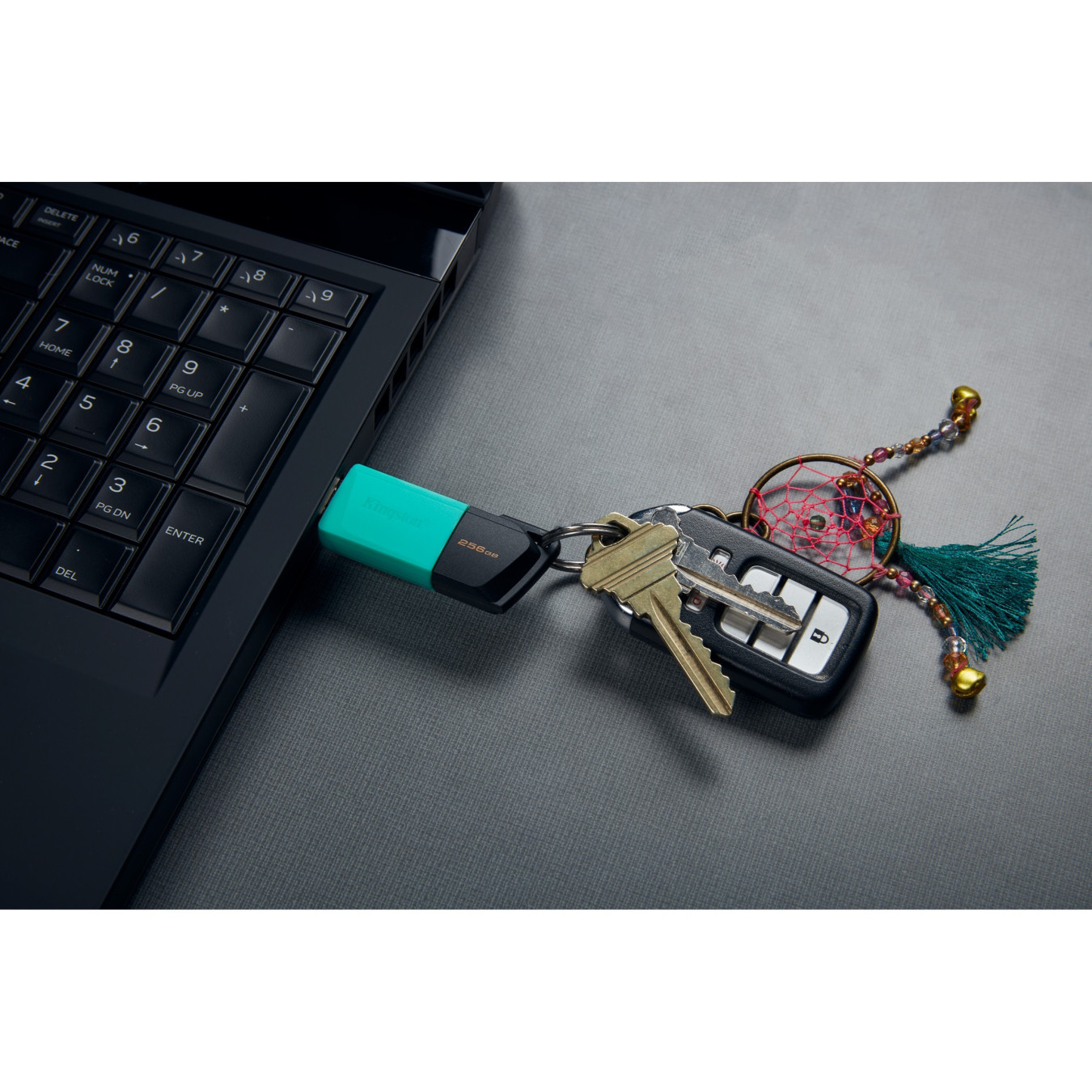 Kingston DataTraveler Exodia USB 3.2 Gen1 - 256GB USB-A Flash Drive, Black/Teal, Slide with Keyring