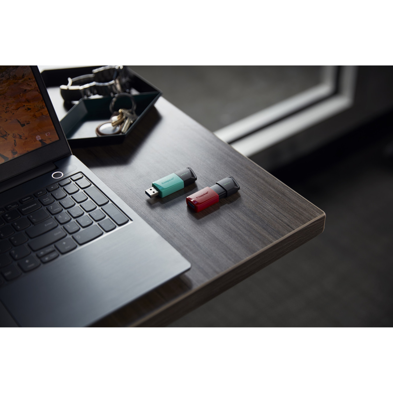 Kingston DataTraveler Exodia USB 3.2 Gen1 - 256GB USB-A Flash Drive, Black/Teal, Slide with Keyring