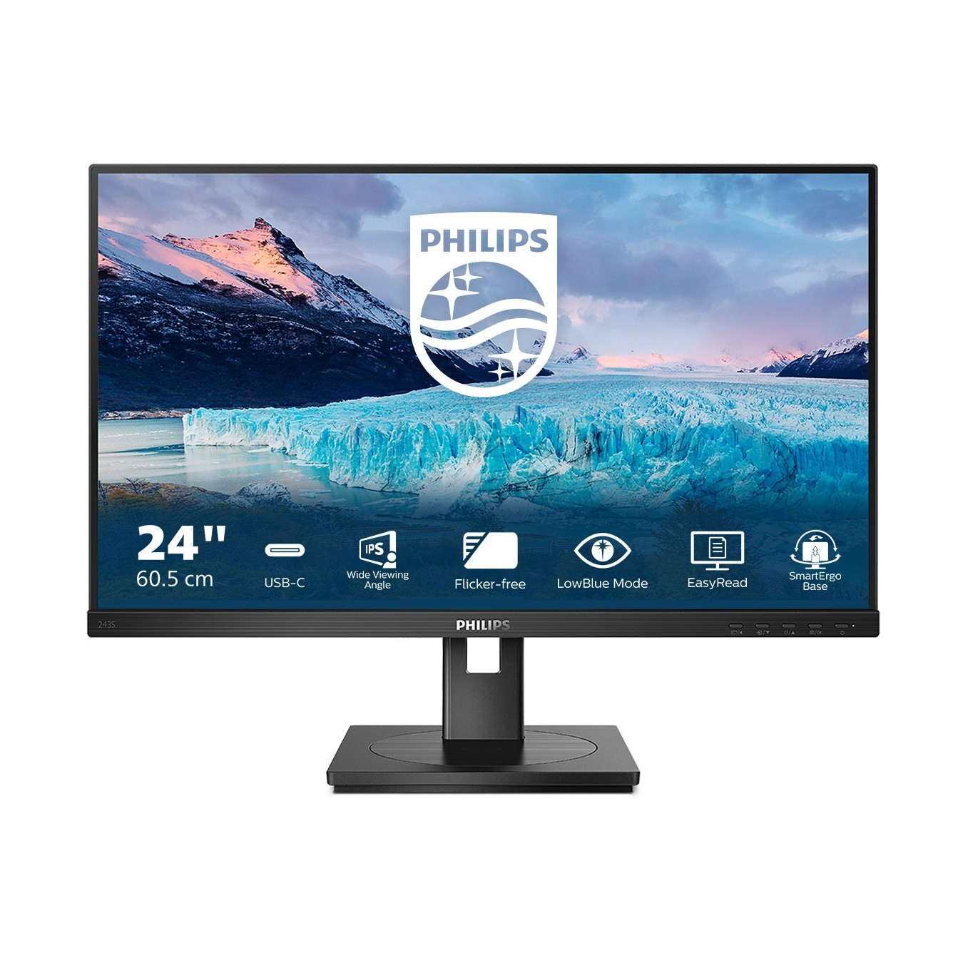 Philips 243S1/00 - 23.8 inch IPS Full HD Monitor, HDMI+DP+USB-C (65W PD), 75Hz, 4ms, Black — Buy in Cyprus with Fast Delivery