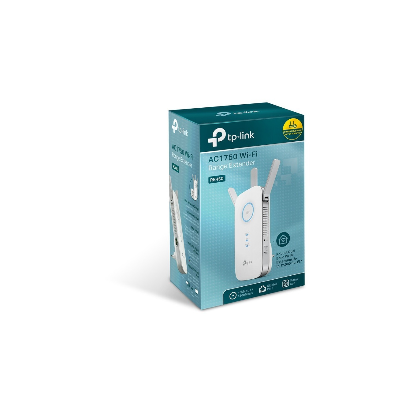 TP-Link RE450 (AC1750) - Dual-Band Wi-Fi Range Extender - White, 1300 Mbps (5GHz) + 450 Mbps (2.4GHz), Gigabit LAN