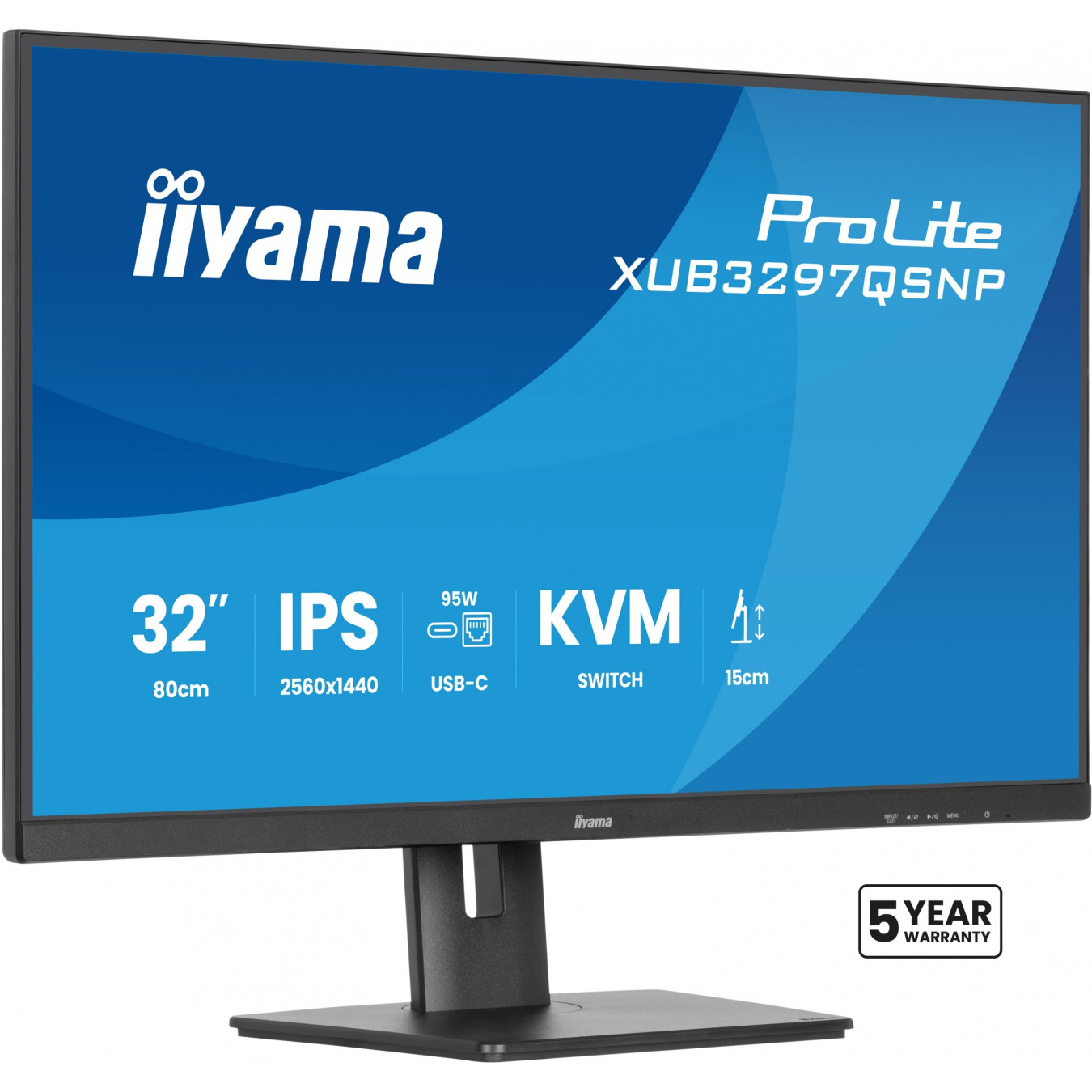 iiyama ProLite XUB3297QSNP-B1 - 32-inch QHD IPS Monitor, USB-C 95W PD Dock, DP-Out, KVM, 100Hz, 1ms, Black