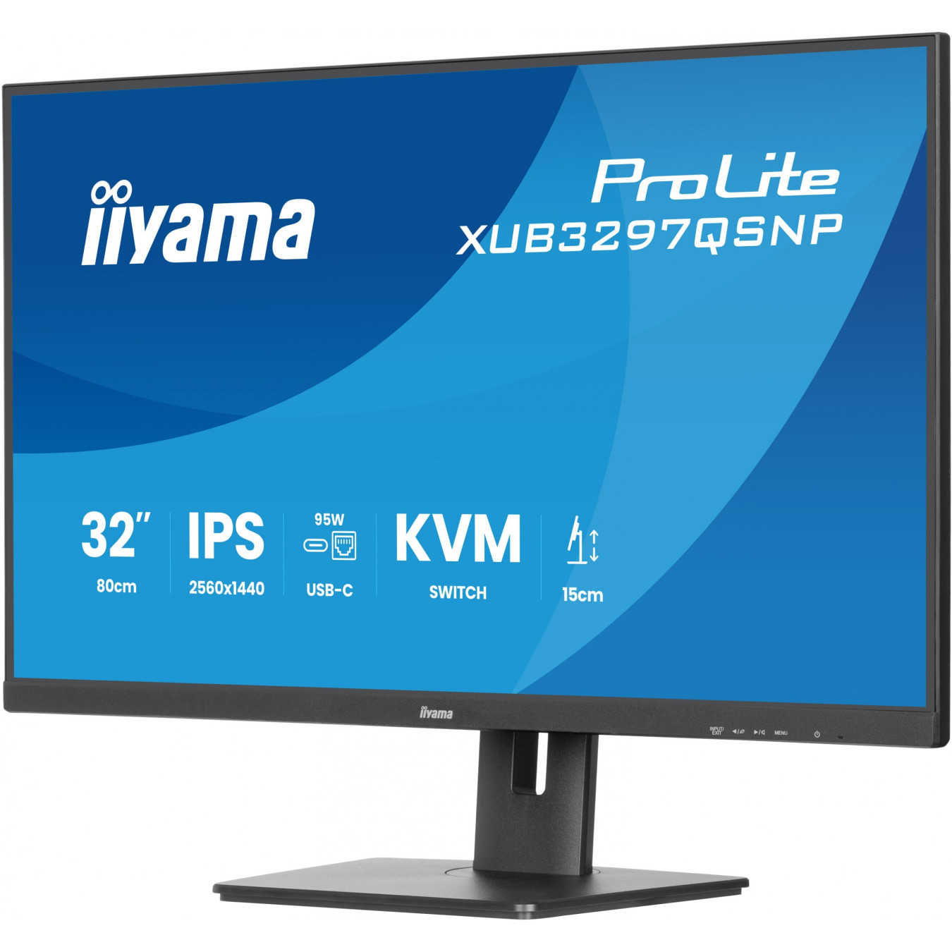 iiyama ProLite XUB3297QSNP-B1 - 32-inch QHD IPS Monitor, USB-C 95W PD Dock, DP-Out, KVM, 100Hz, 1ms, Black