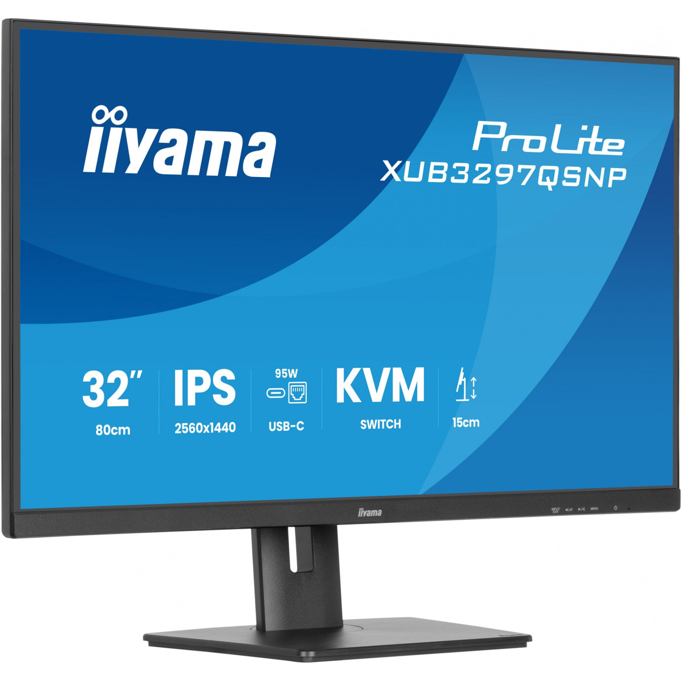 iiyama ProLite XUB3297QSNP-B1 - 32-inch QHD IPS Monitor, USB-C 95W PD Dock, DP-Out, KVM, 100Hz, 1ms, Black