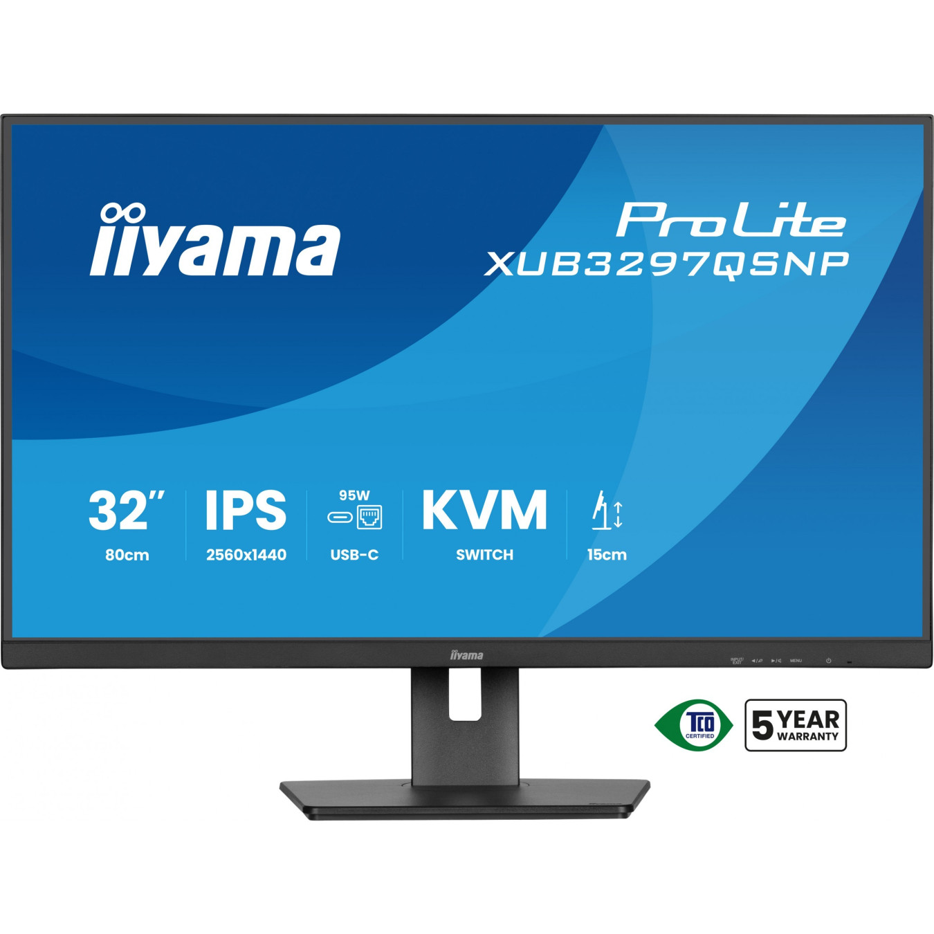 iiyama ProLite XUB3297QSNP-B1 - 32-inch QHD IPS Monitor, USB-C 95W PD Dock, DP-Out, KVM, 100Hz, 1ms, Black