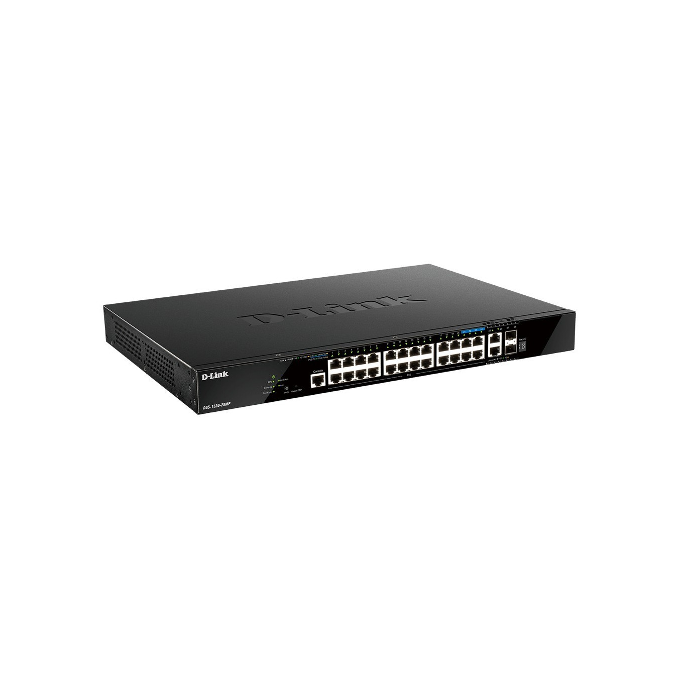 D-Link DGS-1520-28MP/E - 28-Port L3 Smart Managed PoE+ Switch, 370W Budget, Black, 1U Rackmount