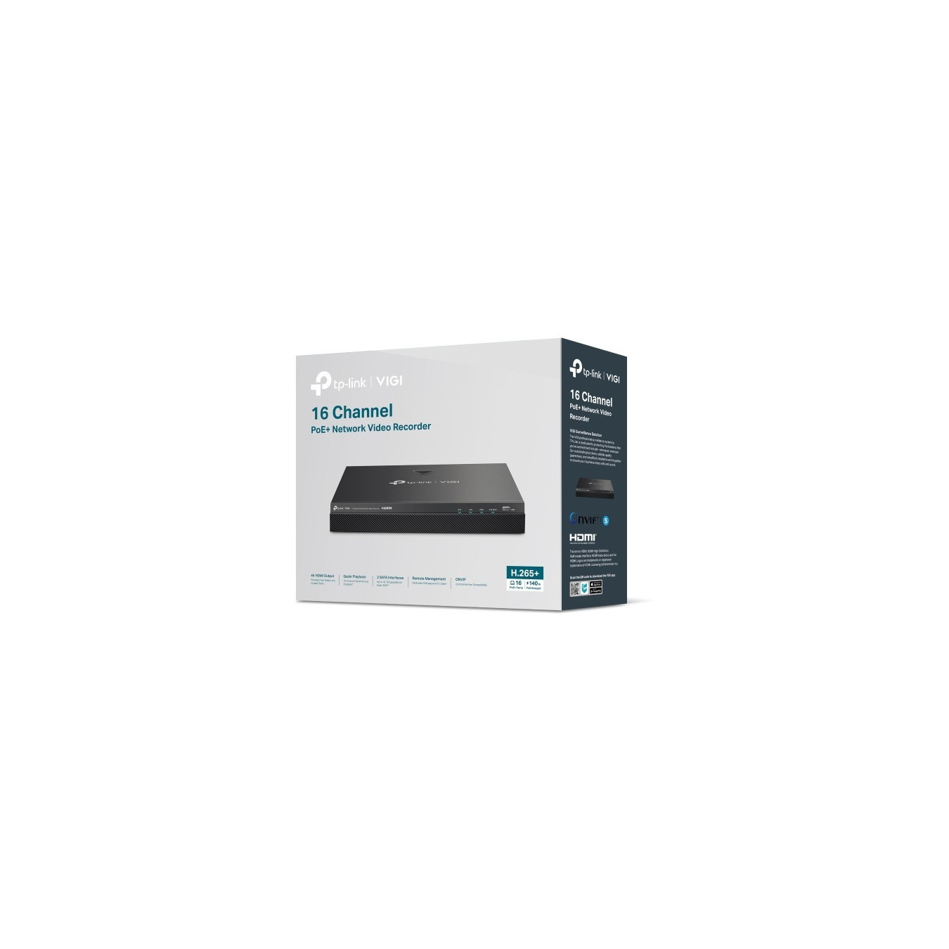 TP-Link Omada VIGI NVR2016H-16MP - 16-Channel PoE+ NVR, 4K (3840x2160) Support, HDMI+VGA Output, 140W PoE Budget, Black