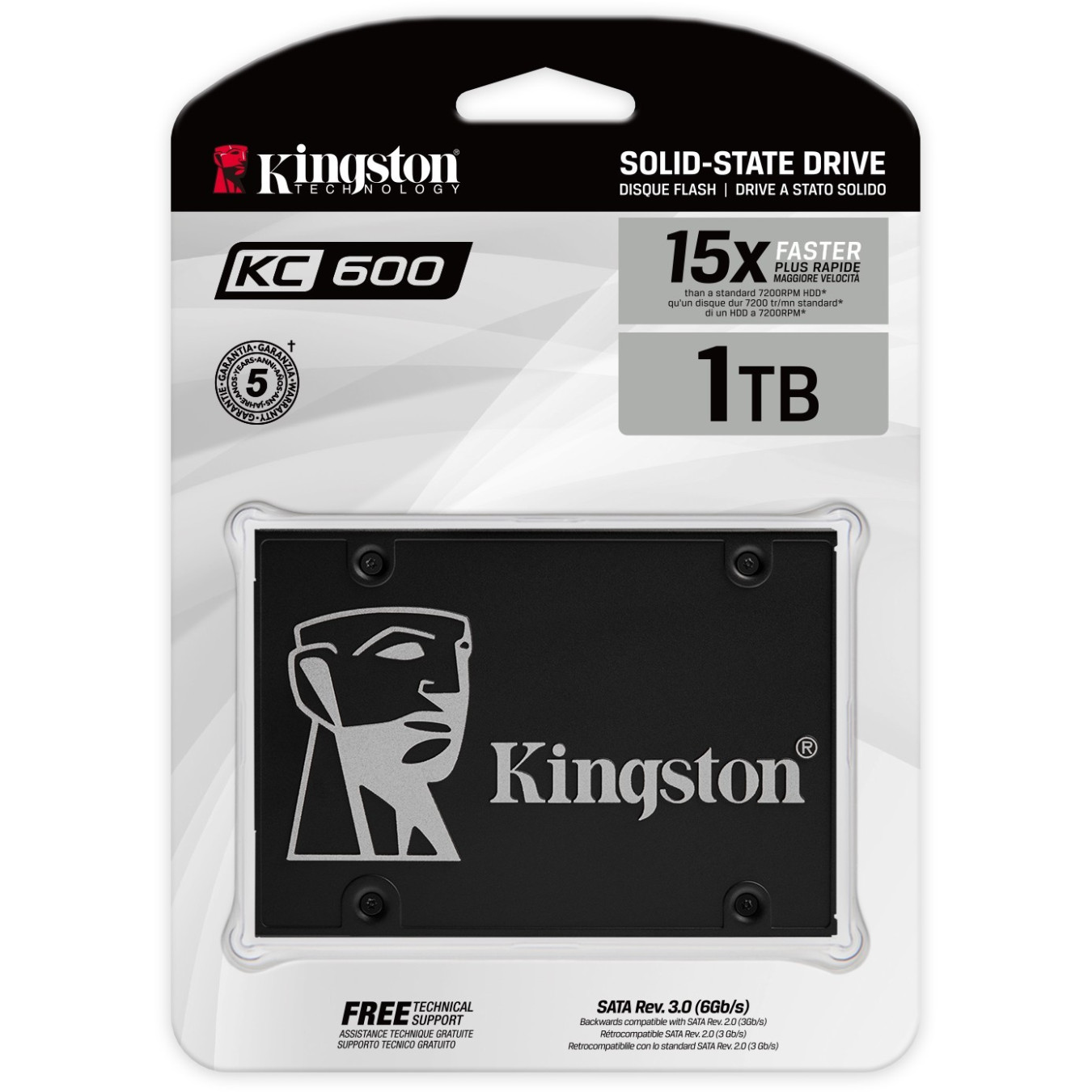 Kingston KC600 - 1TB SATA III 2.5" (7mm) SSD - 550MB/s Read, 520MB/s Write, 256-bit AES Encryption