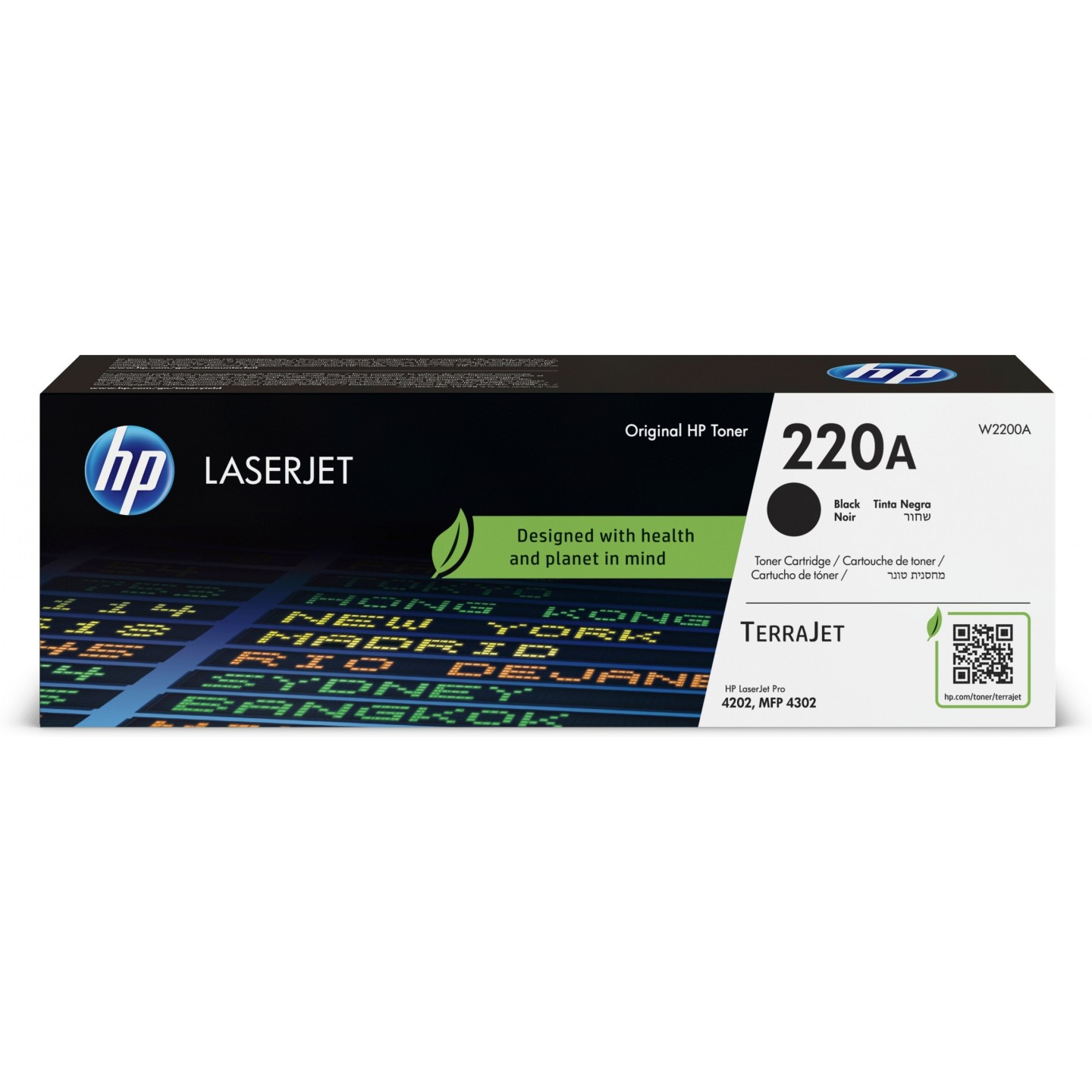 HP 220A (W2200A) Original Black Toner Cartridge - Standard Yield ~2,000 Pages - For LaserJet Pro 4202/4302