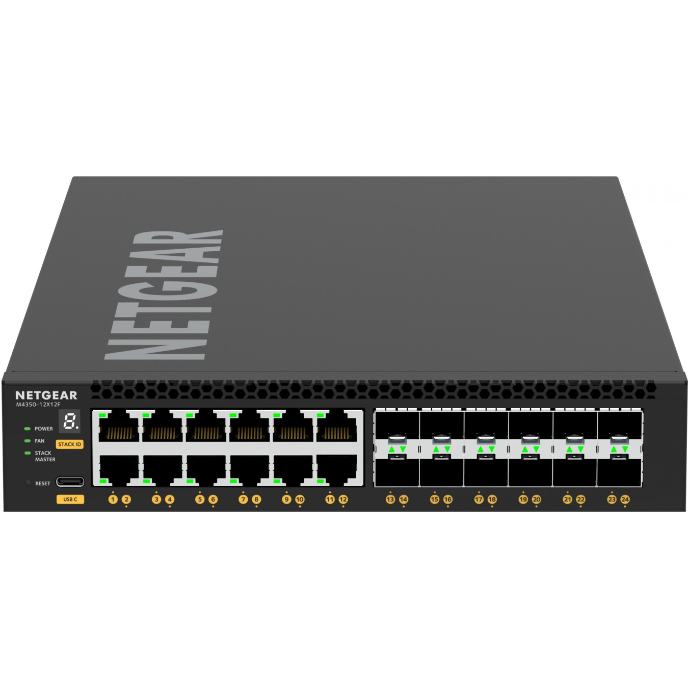NETGEAR M4350-12X12F - 24-Port 10G (12x RJ45 + 12x SFP+) L3 Managed Switch - Black, 2GB RAM, 1.8GHz, 1U