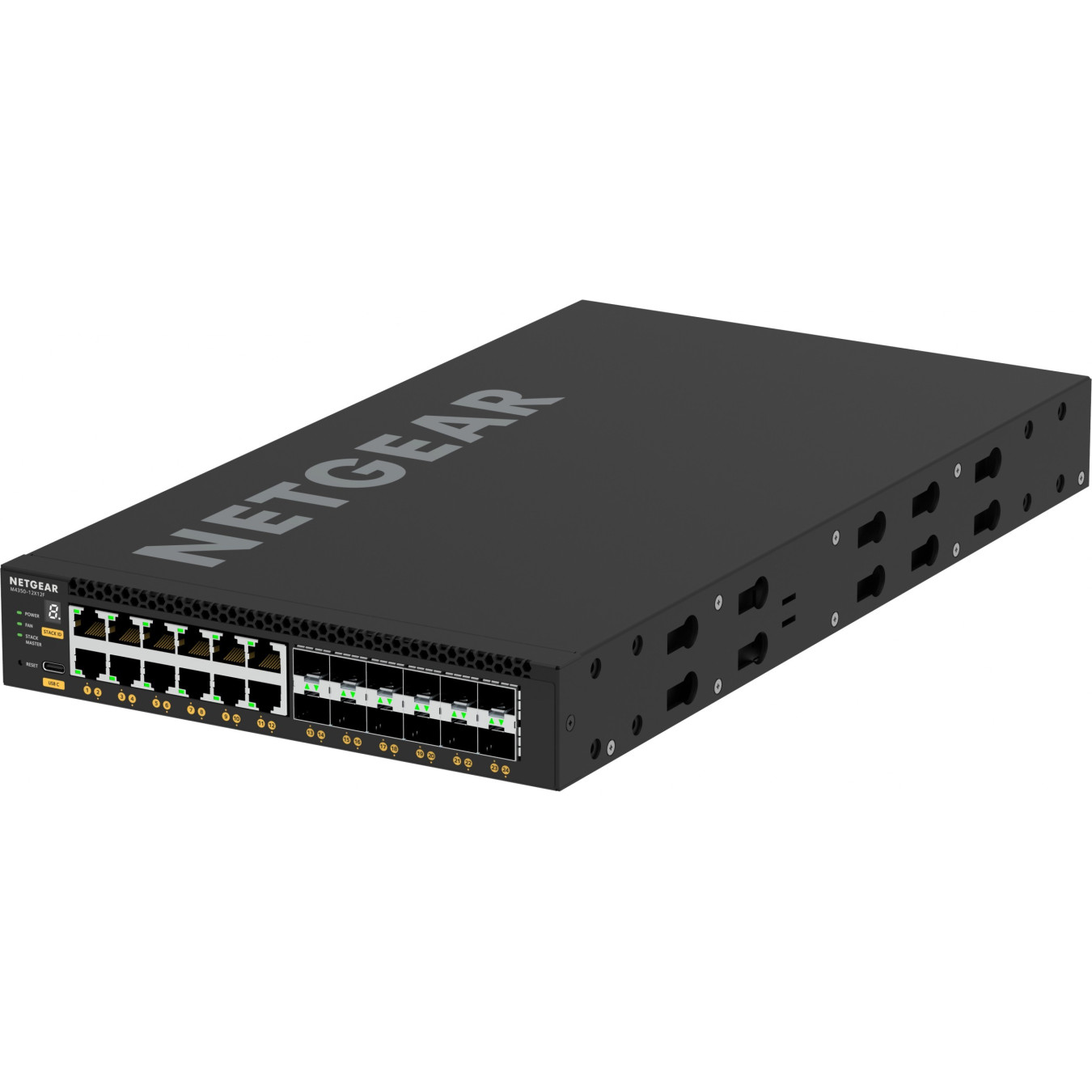 NETGEAR M4350-12X12F - 24-Port 10G (12x RJ45 + 12x SFP+) L3 Managed Switch - Black, 2GB RAM, 1.8GHz, 1U